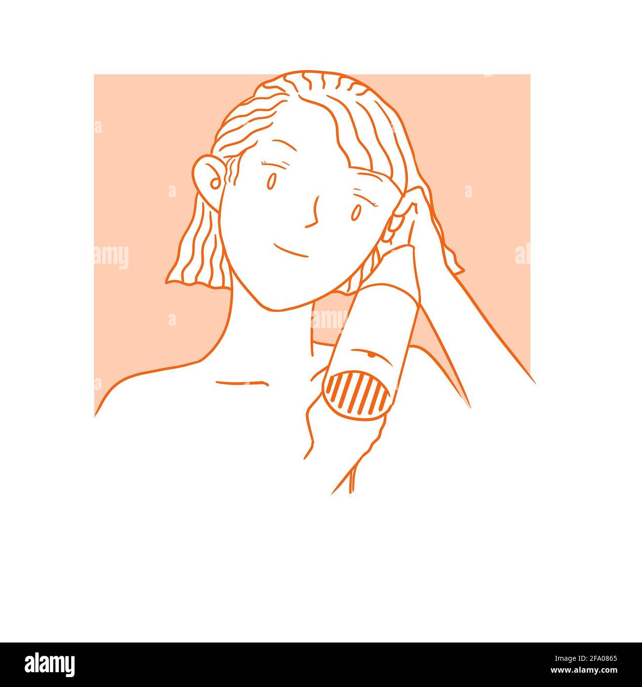 L'illustration créative d'une petite fille qui sèche ses cheveux.simple illustartion. Banque D'Images