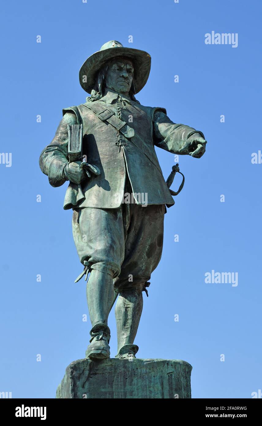 Statue d'Oliver Cromwell à St Ives à Cambridgeshire. Banque D'Images