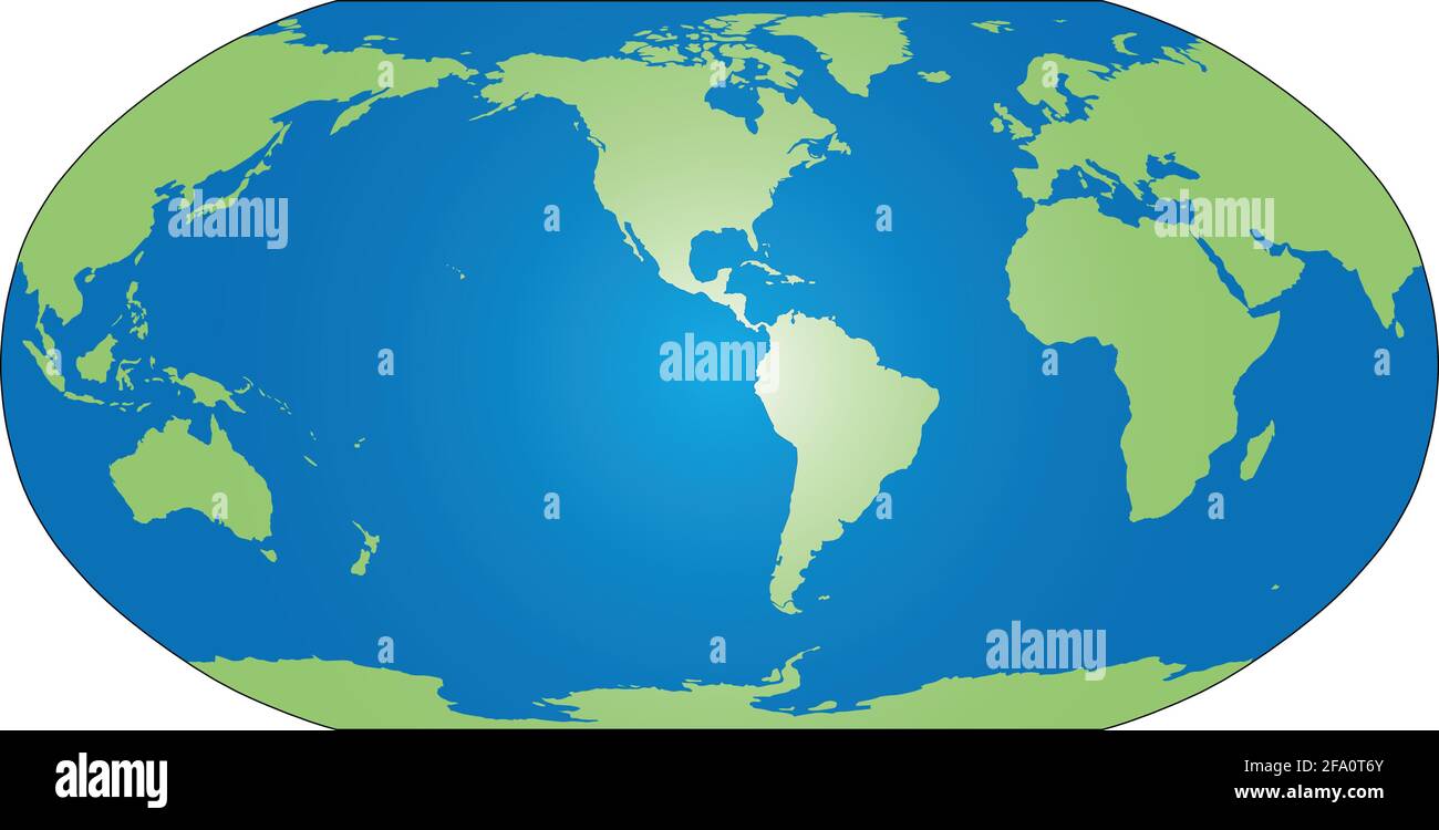 Silhouette de la carte du monde dans la projection Robinson Illustration de Vecteur
