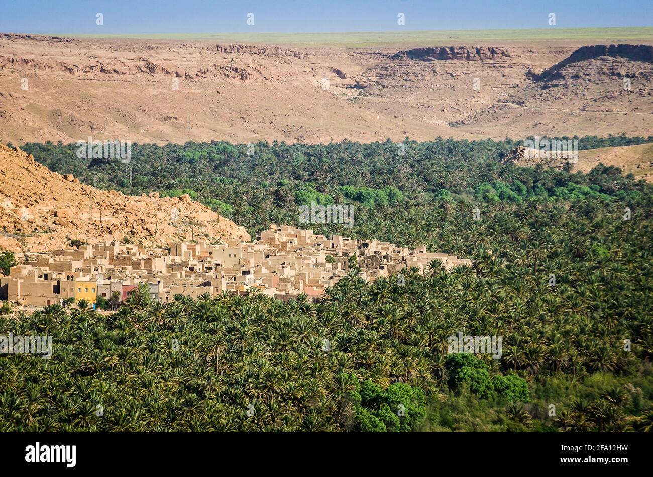Vallée de la palmeraie verte par la rivière Ziz au Maroc en avril 2015 Banque D'Images
