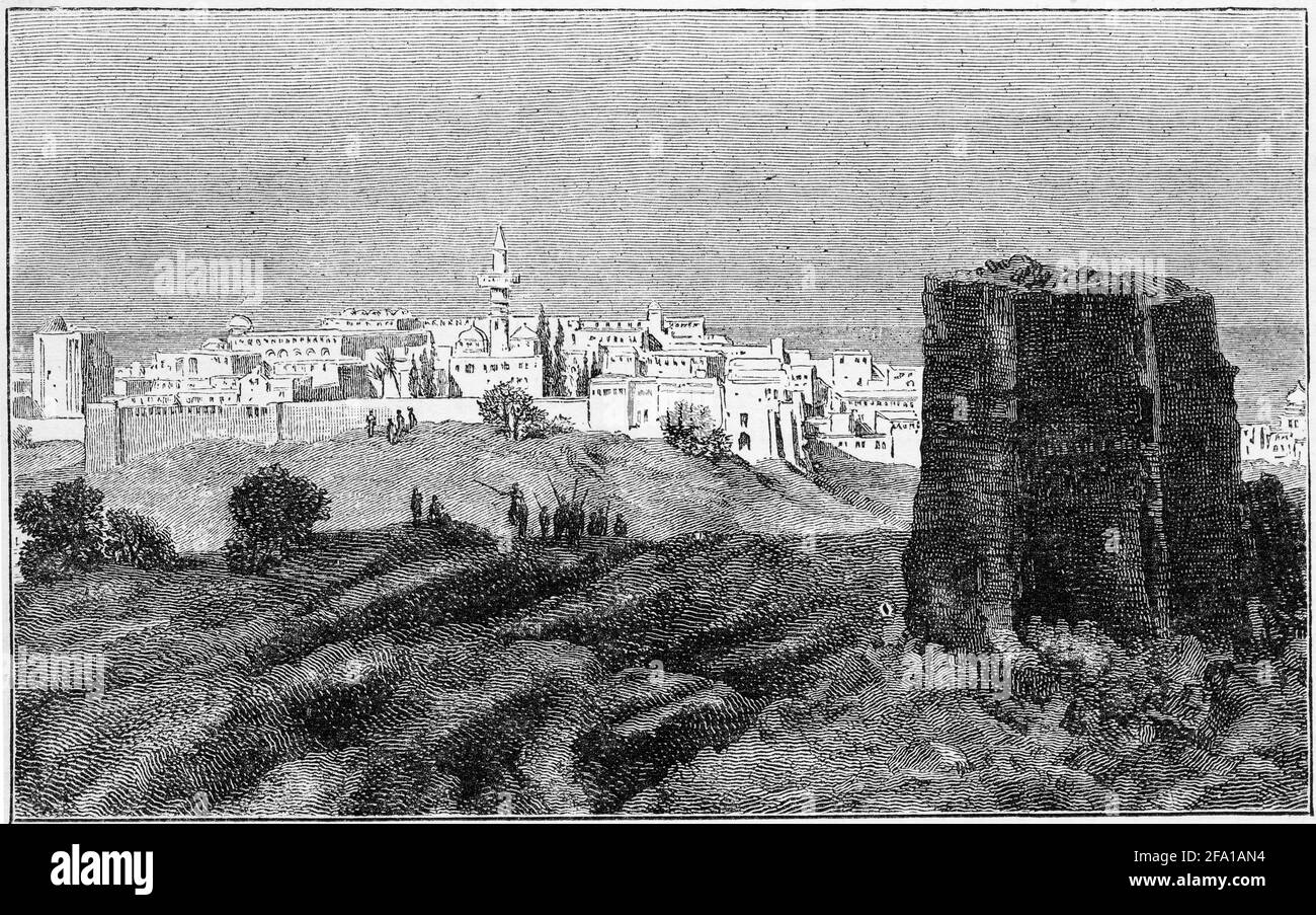 Gravure de la ville de Tyr, vers 1880 Banque D'Images
