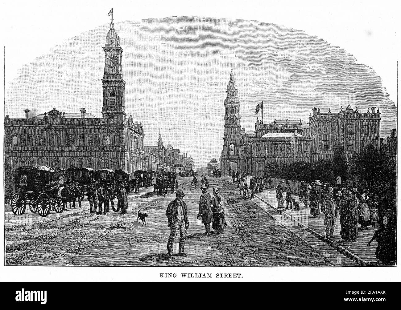 Gravure de King William Street à Adélaïde, Australie-Méridionale, vers 1880 Banque D'Images