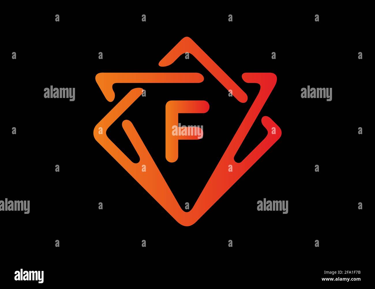 Dégradé de couleur rouge orange de la lettre initiale F. Illustration de Vecteur