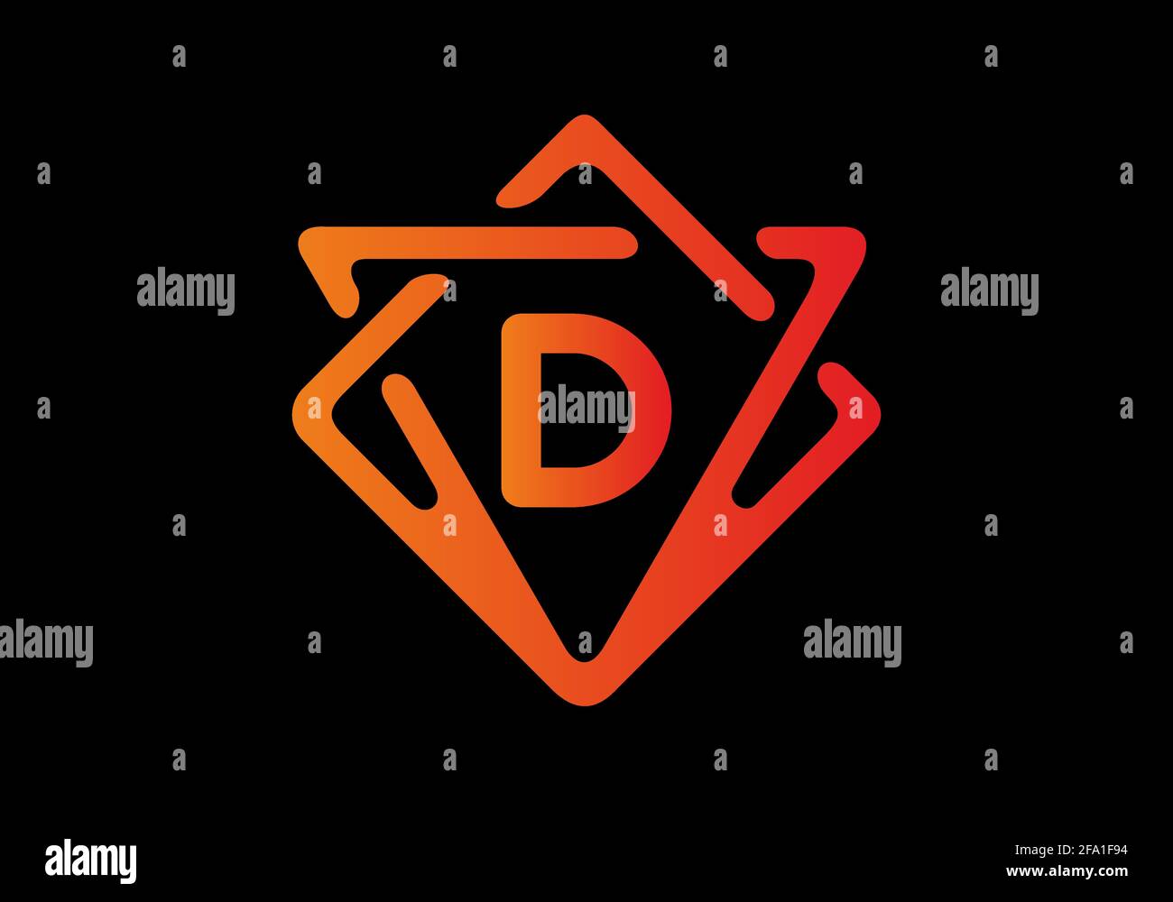 Dégradé de couleur rouge orange de la lettre D initiale Illustration de Vecteur