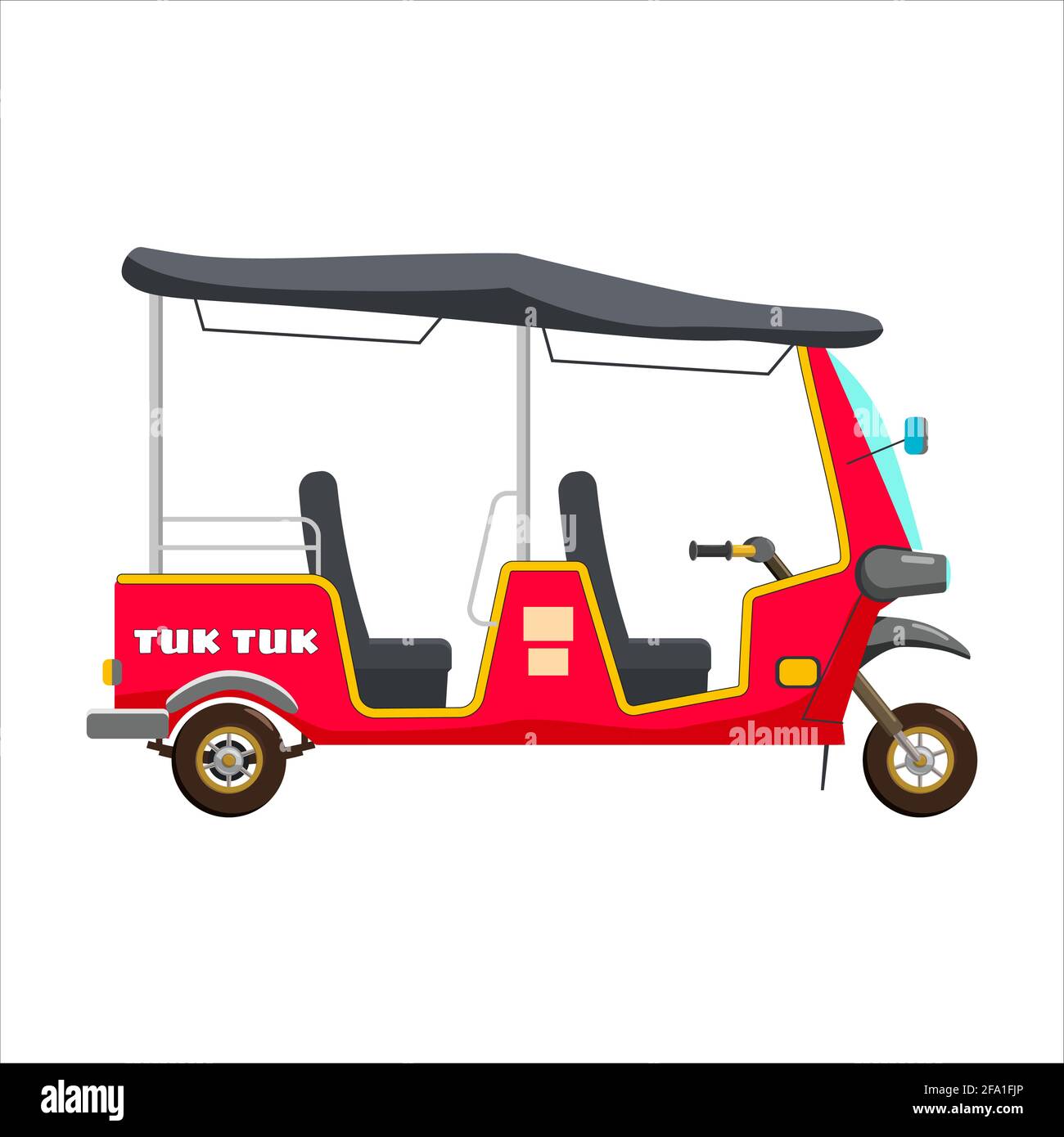 Tuk Tuk Asian auto rickshaw tricycle à trois roues rouge. Thaïlande, pays indiens taxi bébé. Illustration vectorielle style de dessin animé isolé Illustration de Vecteur