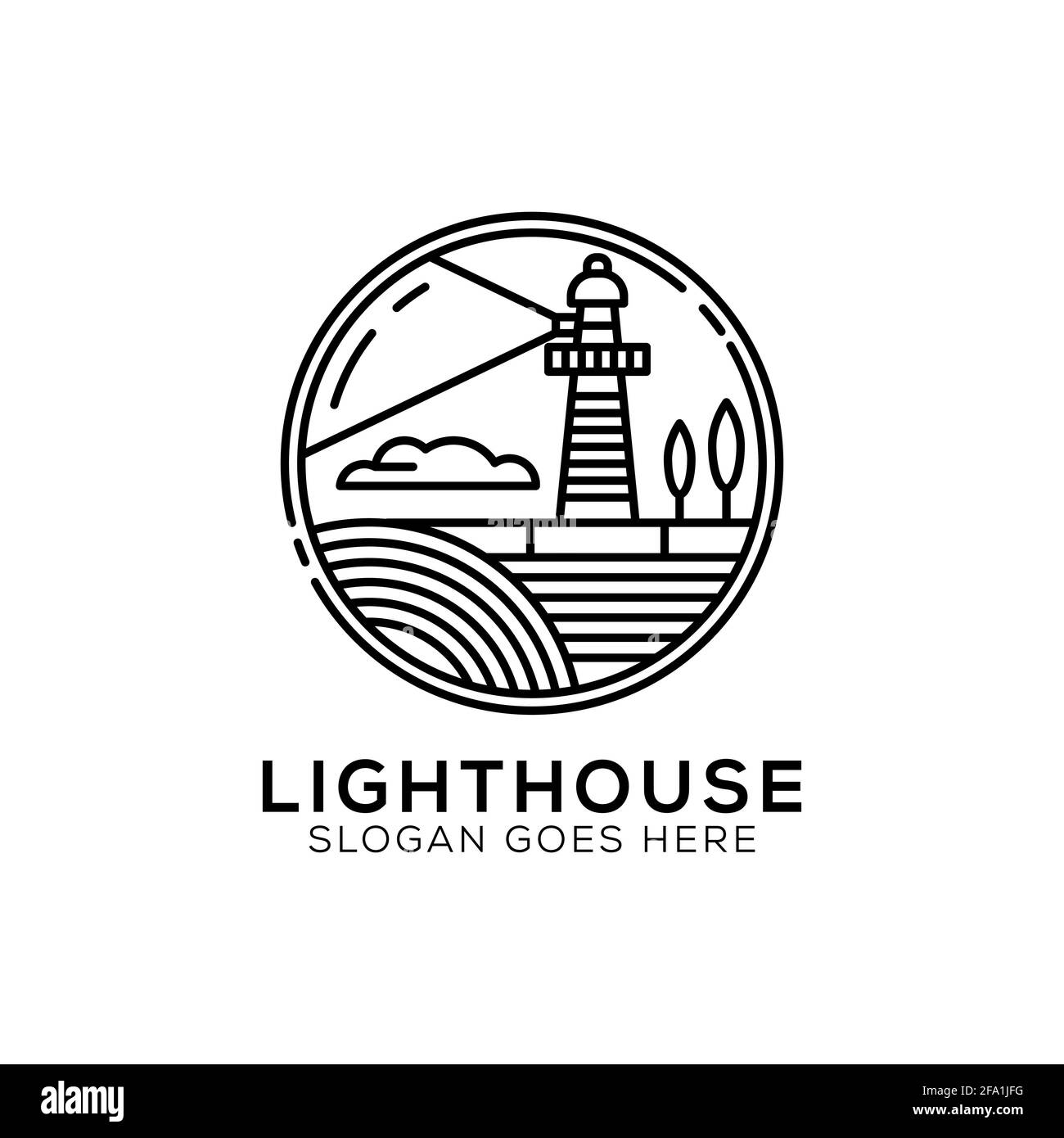 Outline Light House logo design, icône phare vecteur illustration ligne style art Illustration de Vecteur