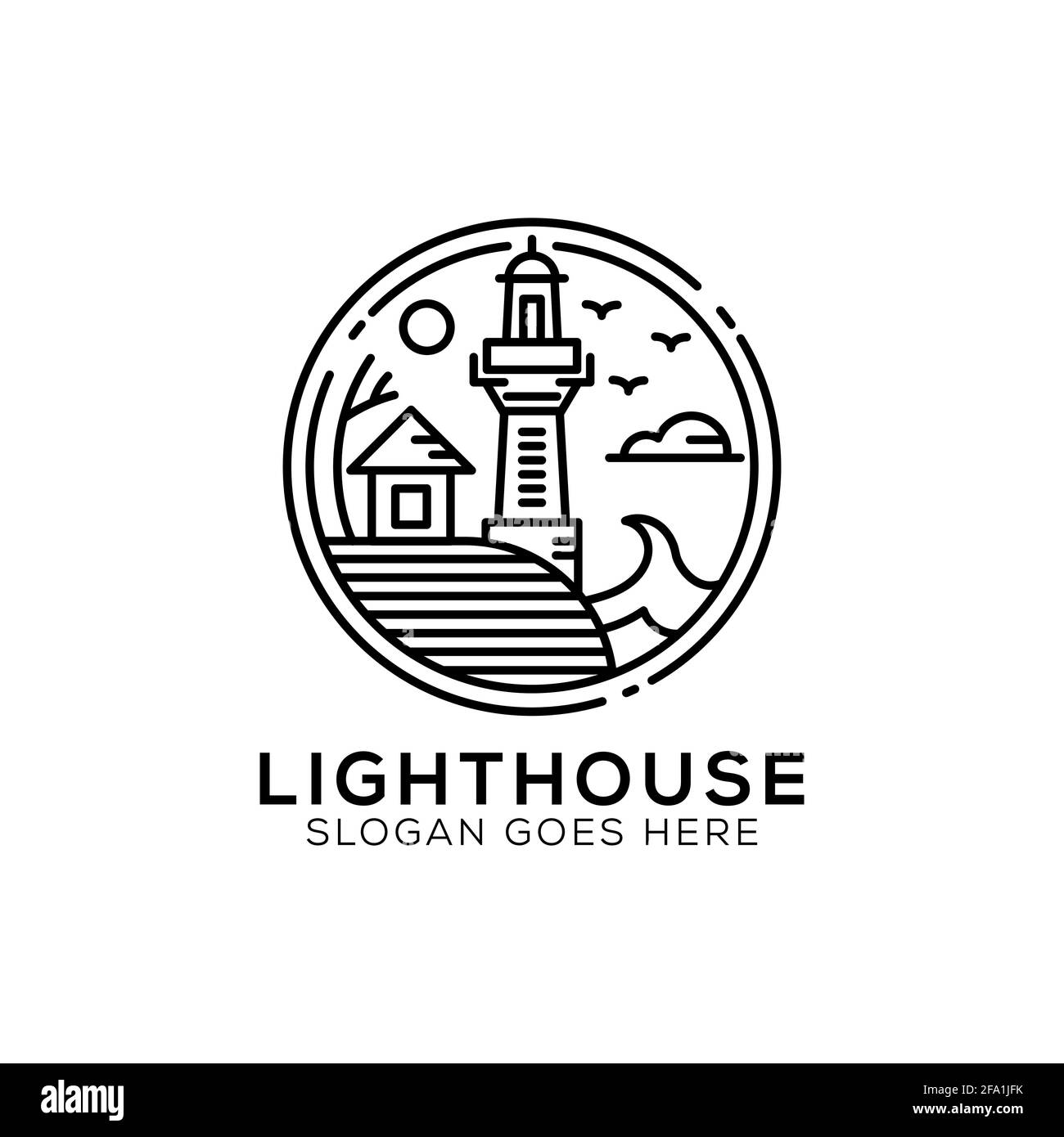 Outline Light House logo design, icône phare vecteur illustration ligne style art Illustration de Vecteur