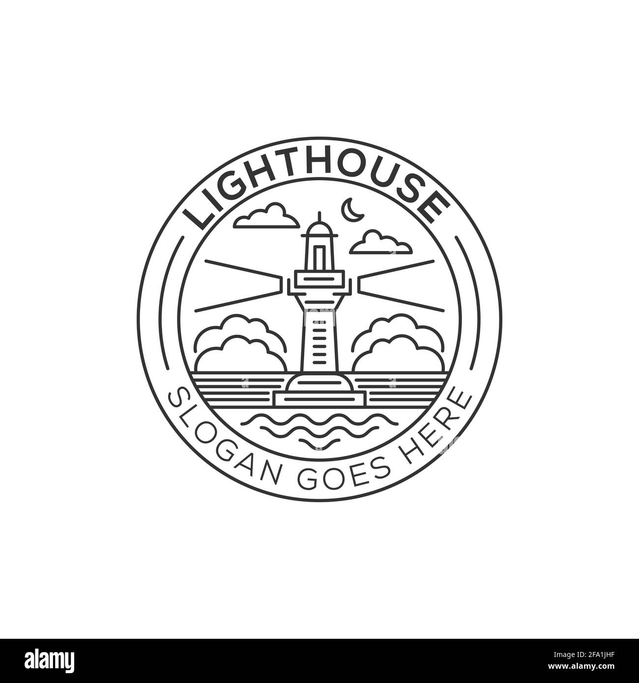 Outline Light House logo design, icône phare vecteur illustration ligne style art Illustration de Vecteur