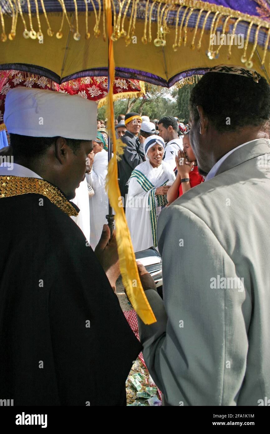 Israël, le groupe de Kessim de Jérusalem priant au festival SIGD, SIGD, le principal festival religieux éthiopien se tient chaque année à Jérusalem et exprime le Th Banque D'Images