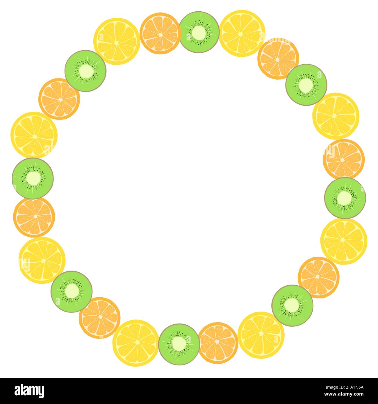Cadre rond simple avec fruits. Oranges citrons et kiwi dans un cercle. Vector.Template pour la conception sur le thème de la nourriture. Illustration de Vecteur