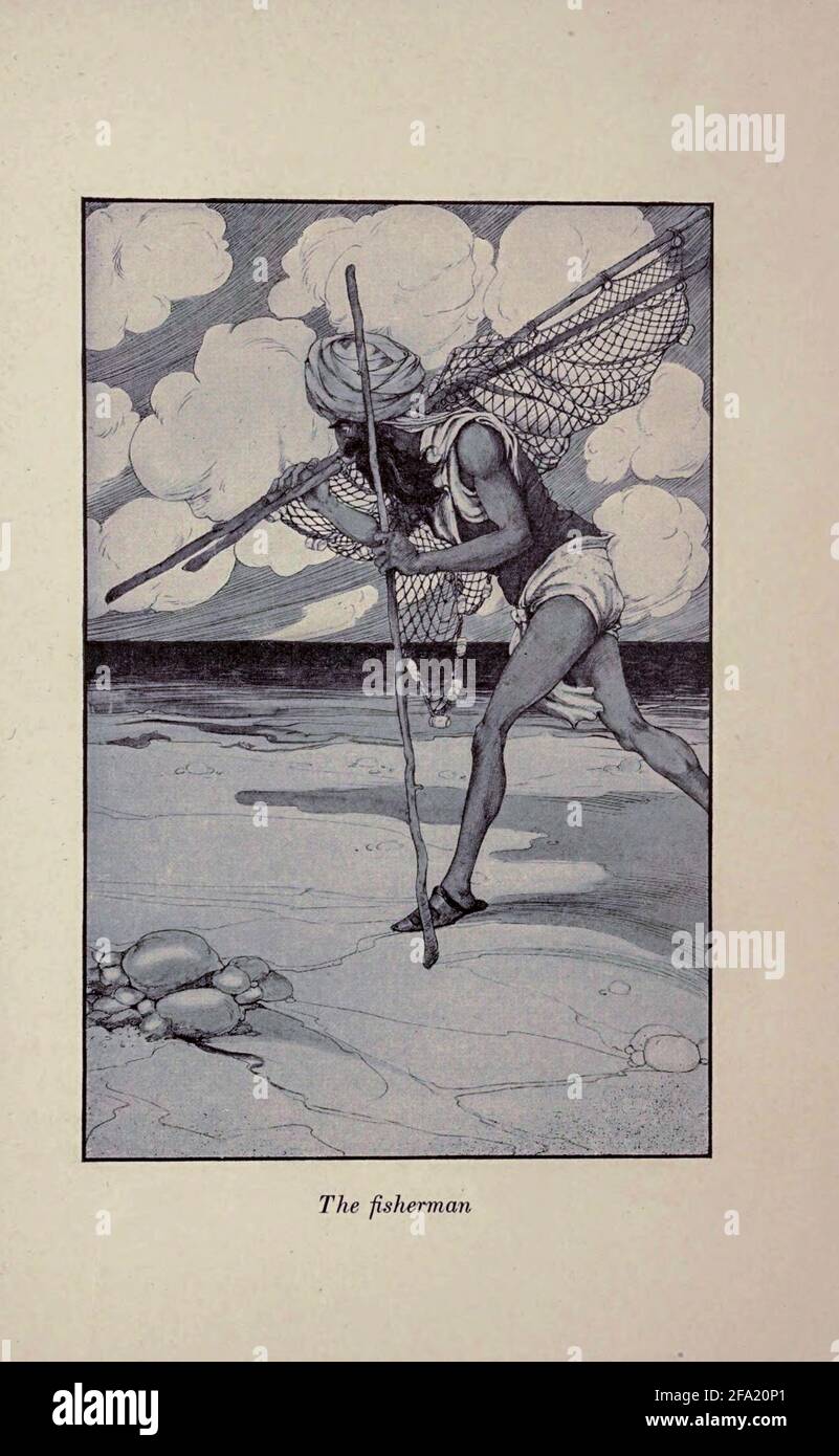 The Fisherman from the Book ' The Arabian Nairs ' édité par Anna Tweed, publié en 1910 à New York, par la société Baker & Taylor illustrée par Caspar Emweson et Leon d'Emo Banque D'Images