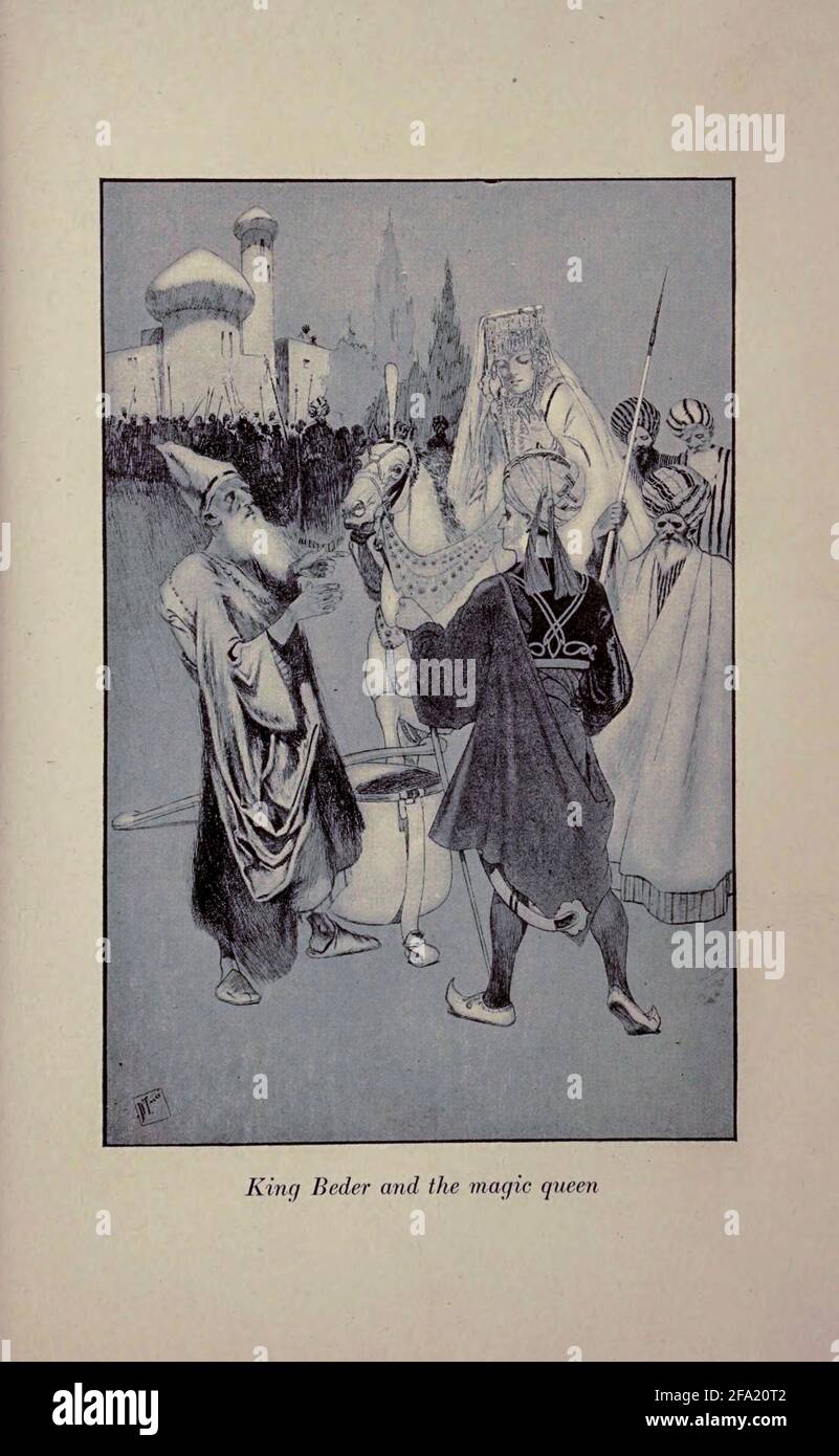Le roi Beder et la reine magique du livre « les nuits arabes » édité par Anna Tweed, publié en 1910 à New York, par la société Baker & Taylor illustrée par Caspar Emweson et Leon d'Emo Banque D'Images