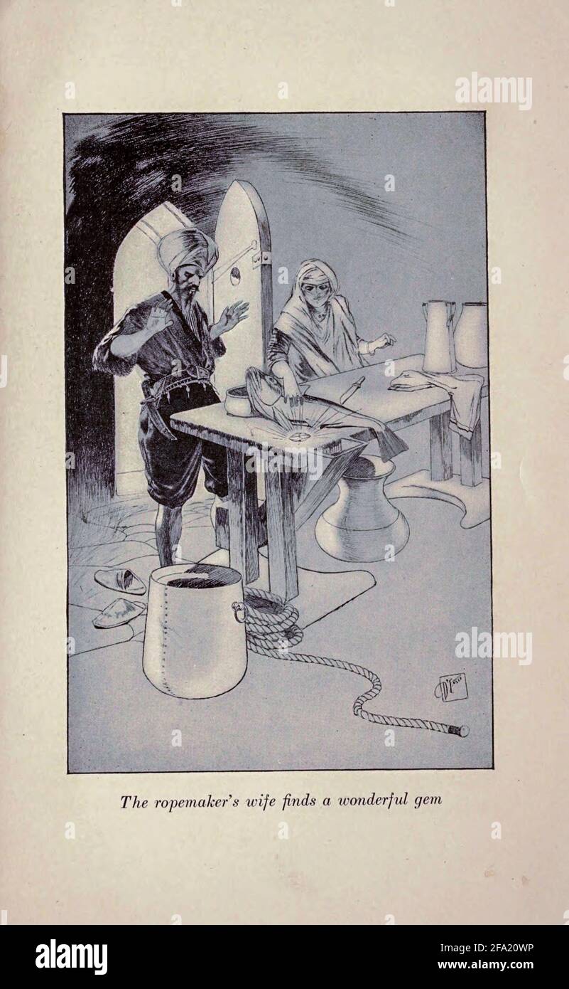 L'épouse du ropemaker trouve un merveilleux bijou du Livre « les nuits arabes » édité par Anna Tweed, publié en 1910 à New York, par la société Baker & Taylor illustrée par Caspar Emweson et Leon d'Emo Banque D'Images