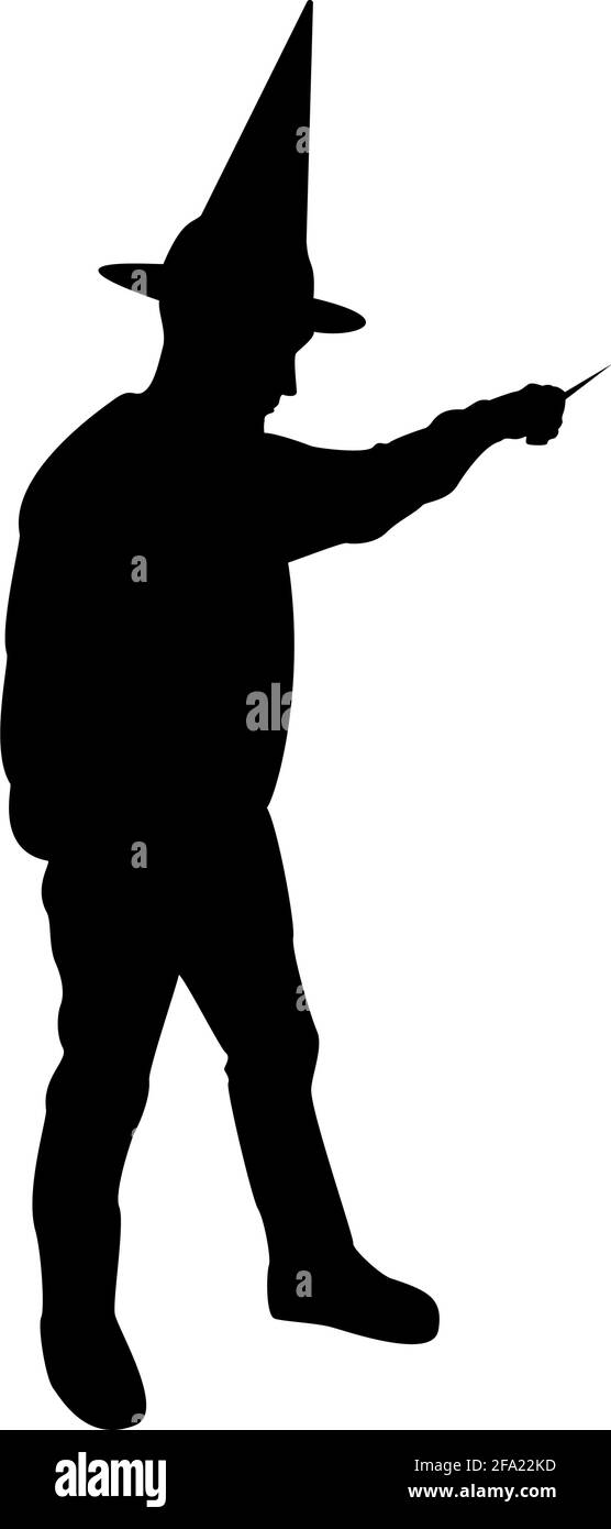 Silhouette Wizard contient la baguette magique astuce agitant sorcery concept magicien sorcerer fantasy personne warlock homme en robe avec bâton magique sorcellerie Illustration de Vecteur