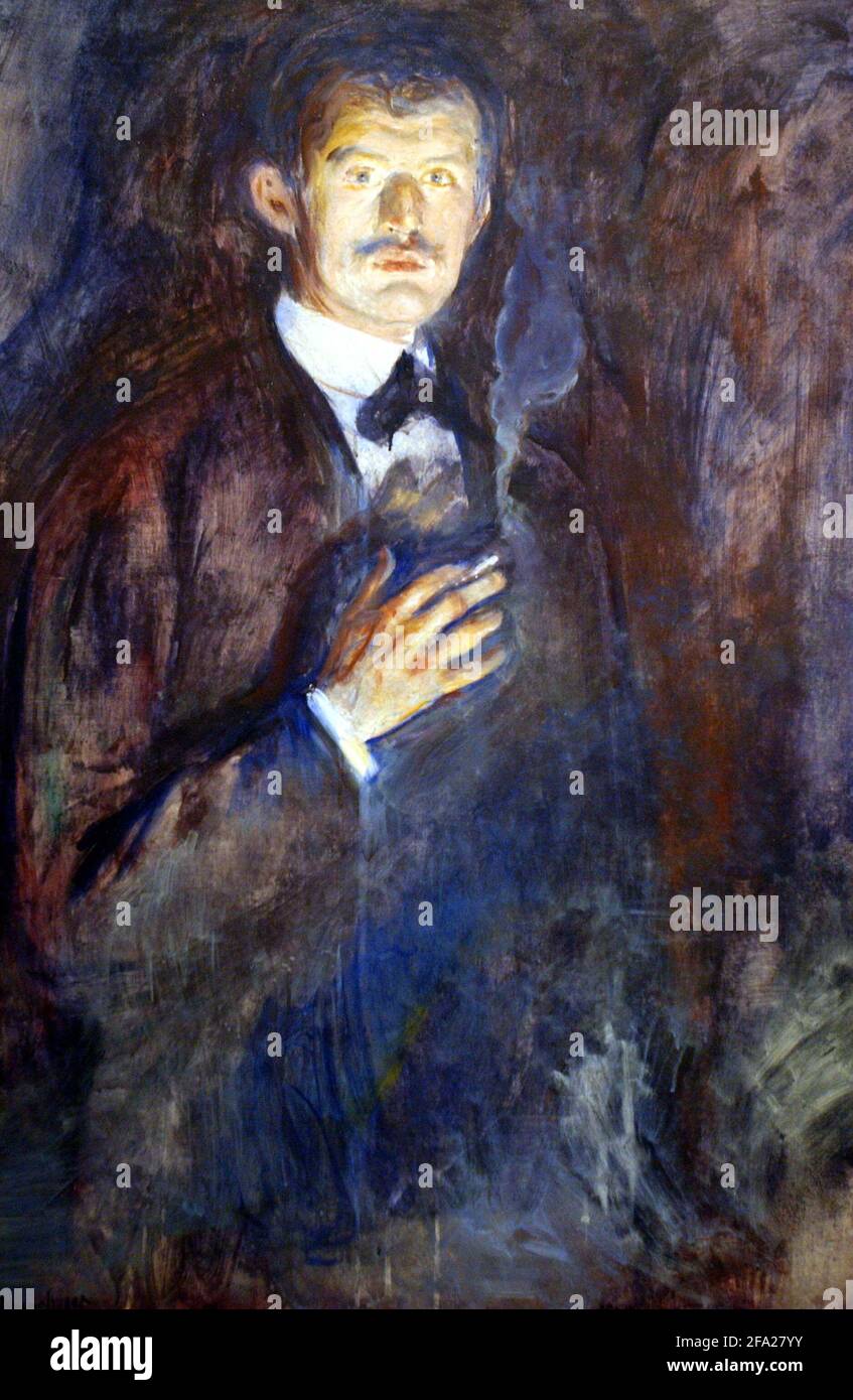 AUTOPORTRAIT AVEC CIGARETTE, BT EDVARD MUNCH, 1895. RA 27/9/05 TOM PILSTON/ TOM PILSTON Banque D'Images