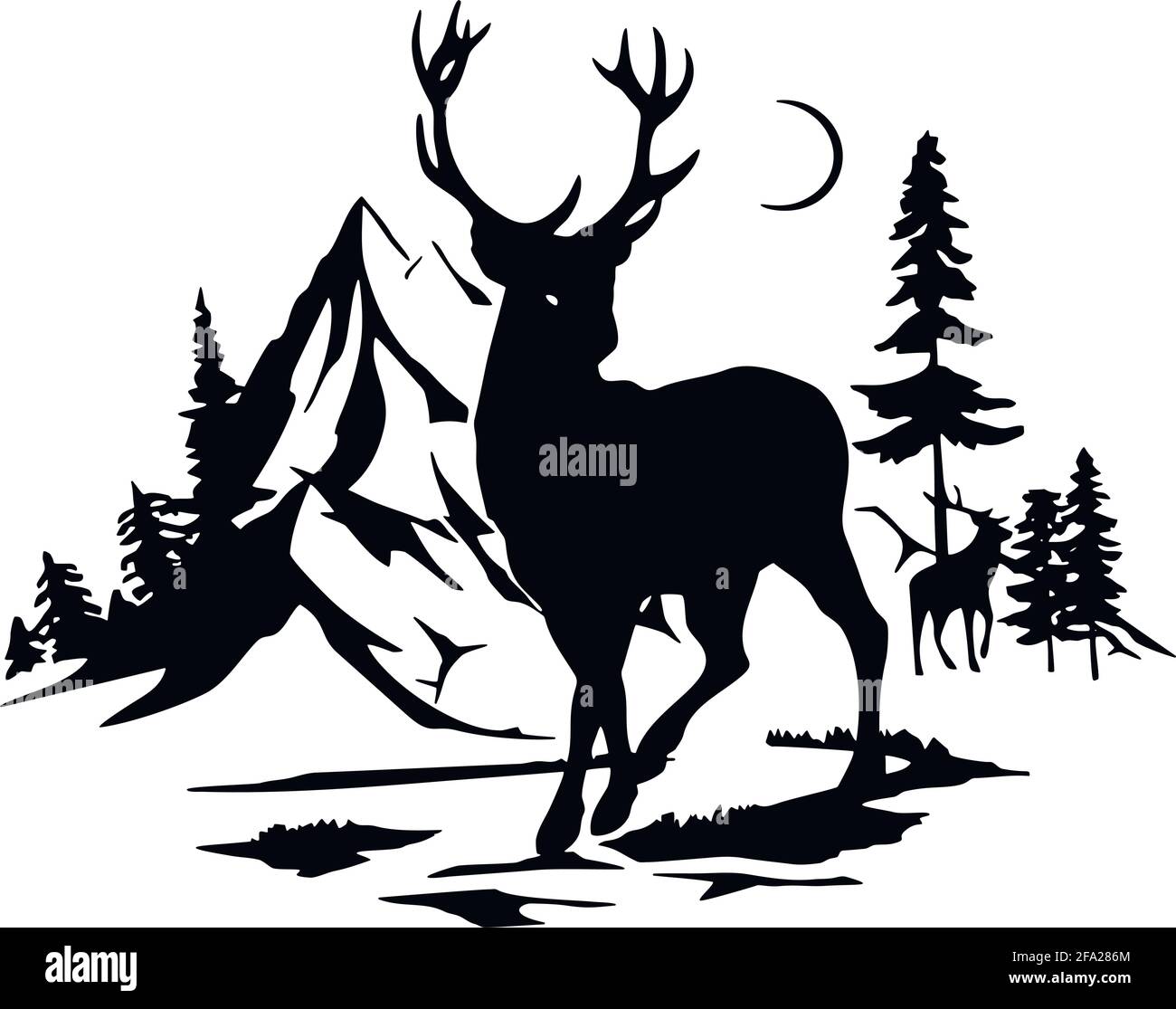 Cerf - pochoirs de faune - Silhouette de cerf, falaise de faune isolée sur blanc Illustration de Vecteur