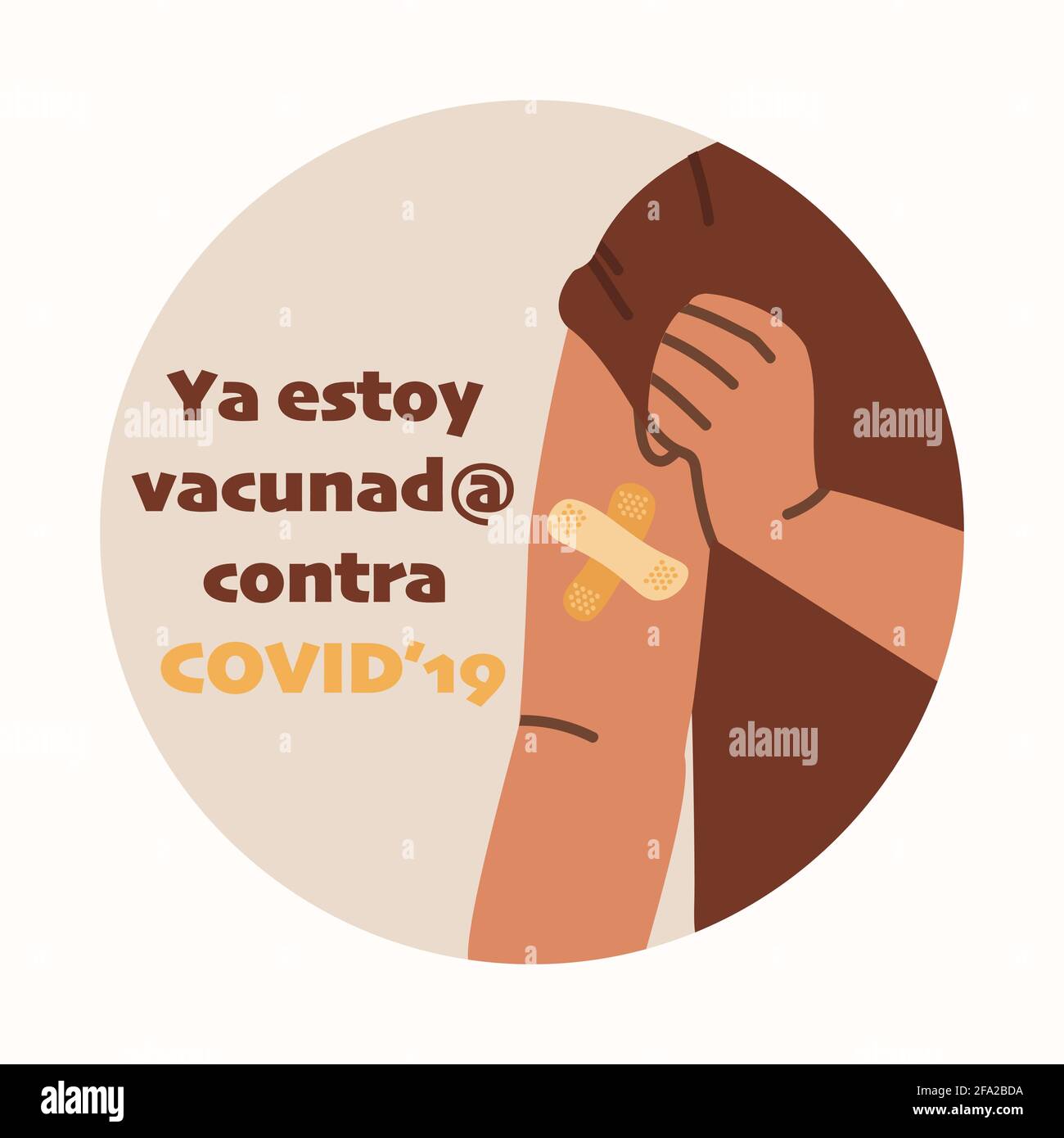 Texte espagnol Ya estoy vacunado contra COVID J'ai reçu mon vaccin COVID 19. Concept de la motivation et de la promotion de la vaccination. Dessin manuel vectoriel. Illustration de Vecteur