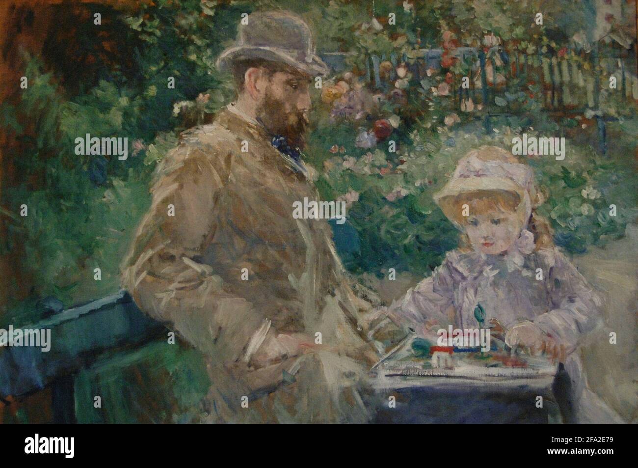 Berthe Morisot (1841-1895). Peintre impressionniste français. Eugène Manet et sa fille dans le jardin de Bougival, 1881. Musée Marmottan Monet. Paris. France. Banque D'Images