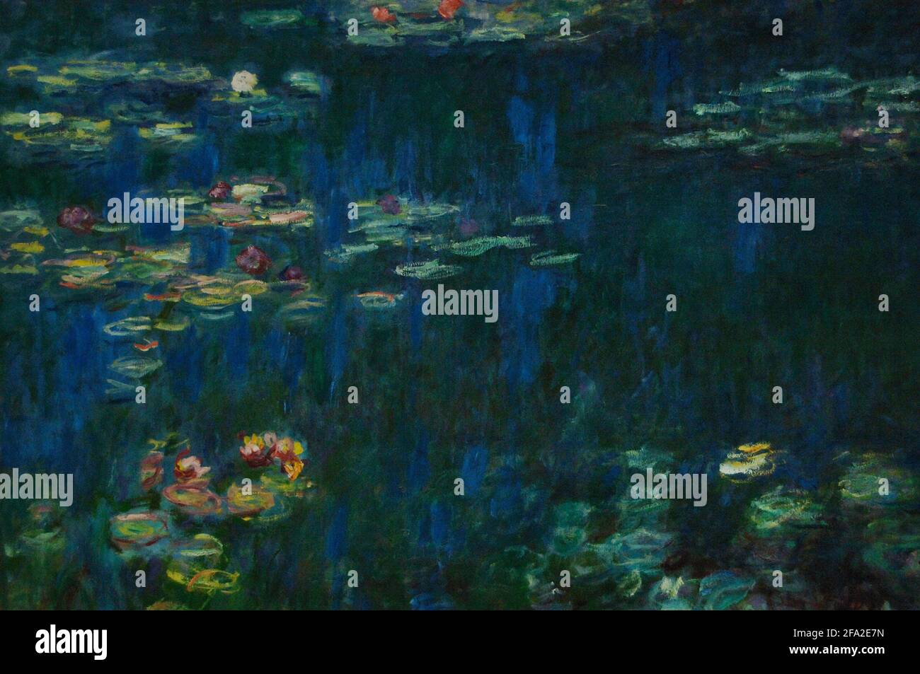 Claude Monet (1840-1926). Peintre impressionniste français. Les lilas d'eau: Réflexions vertes, ca. 1915-1926. Huile sur toile (200 x 850 cm). Détails. Musée de l'Orangerie. Paris. France. Banque D'Images