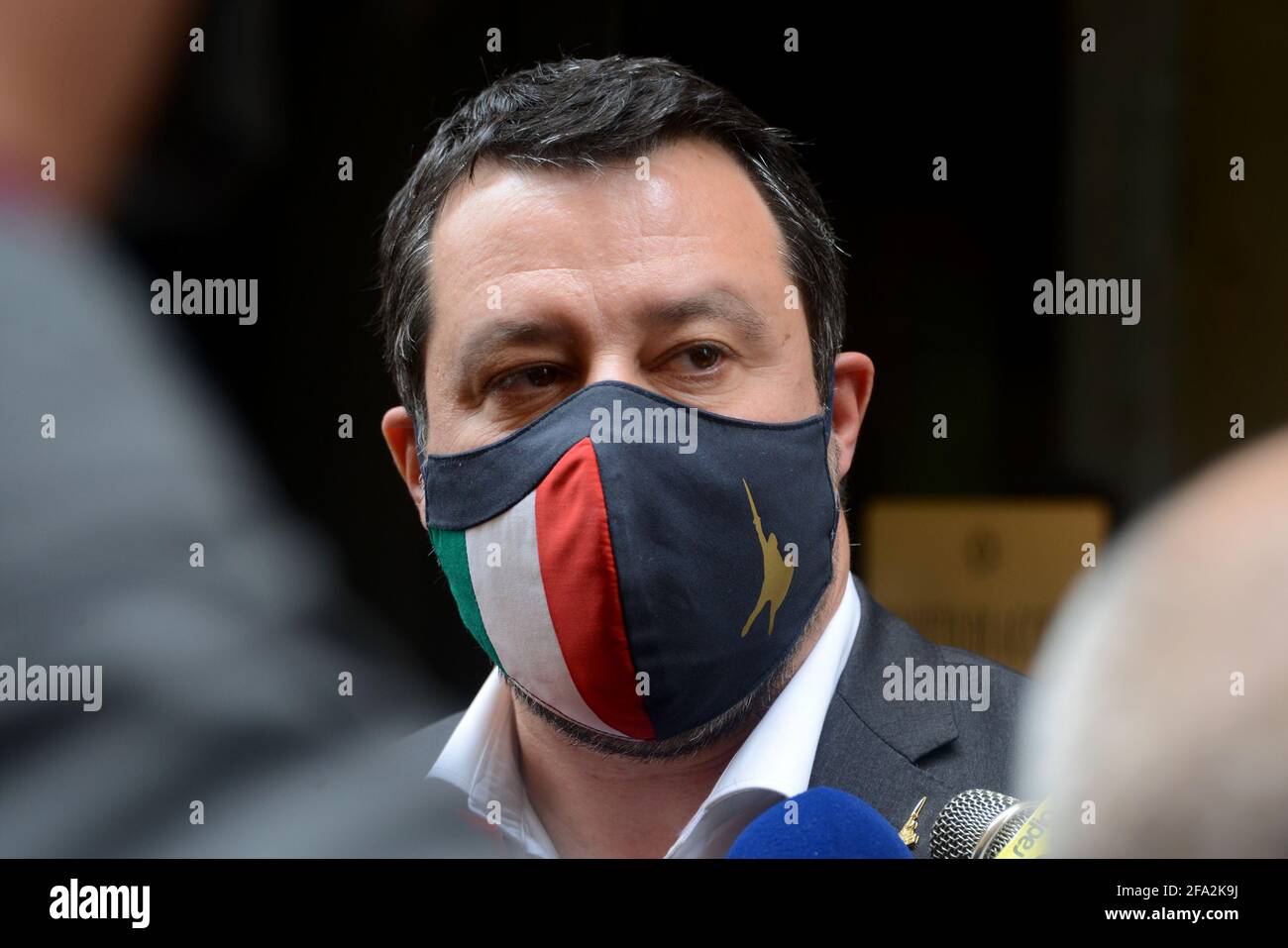 Rome, Italie. 22 avril 2021. Dans la photo, le chef de la Lega Matteo Salvini, répond aux questions des journalistes crédit: Agence de photo indépendante/Alamy Live News Banque D'Images