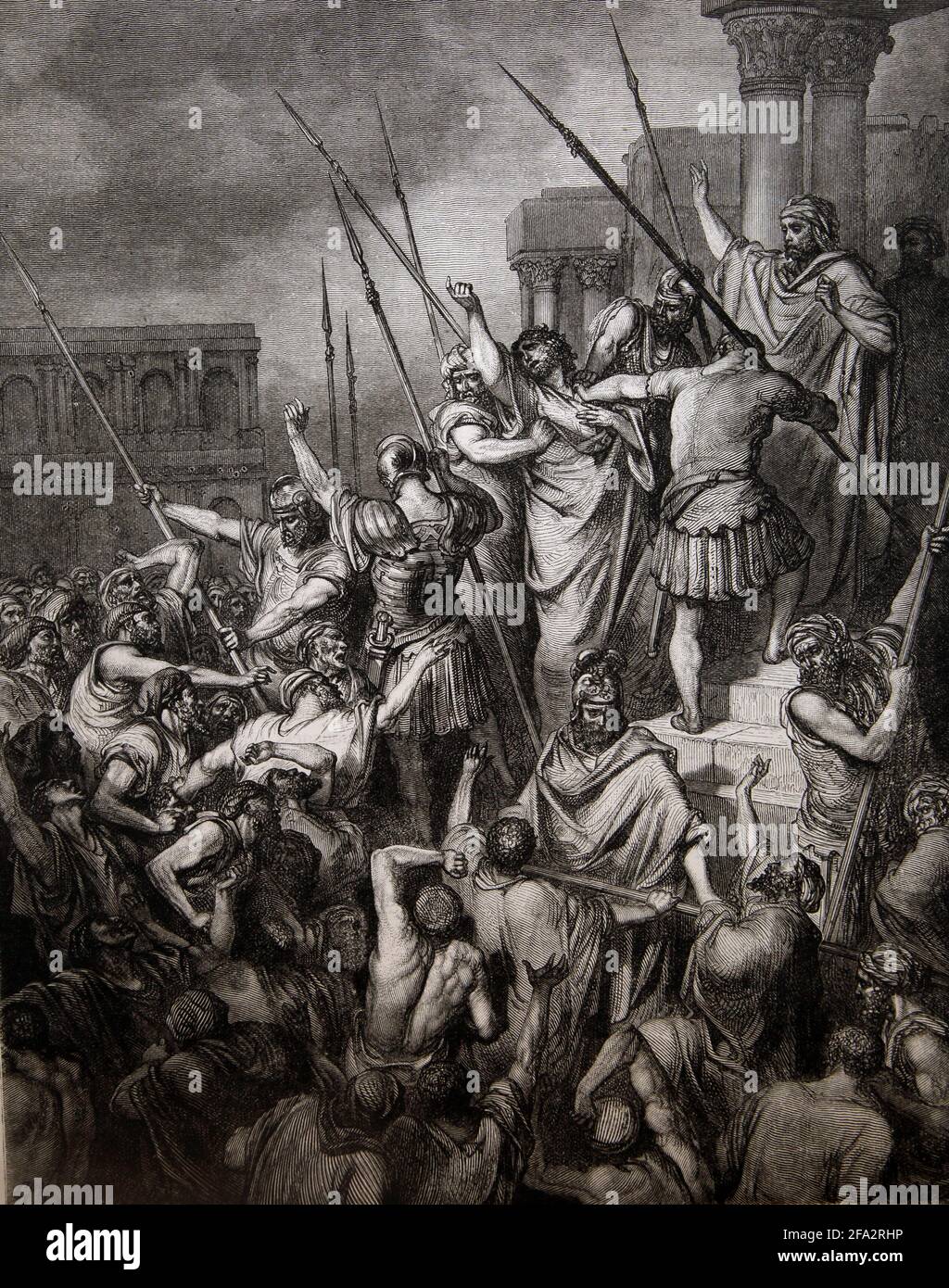 Histoire de la Bible Illustration de Saint Paul sauvé de la multitude (Actes 21:34-35) par Gustave Dore Banque D'Images