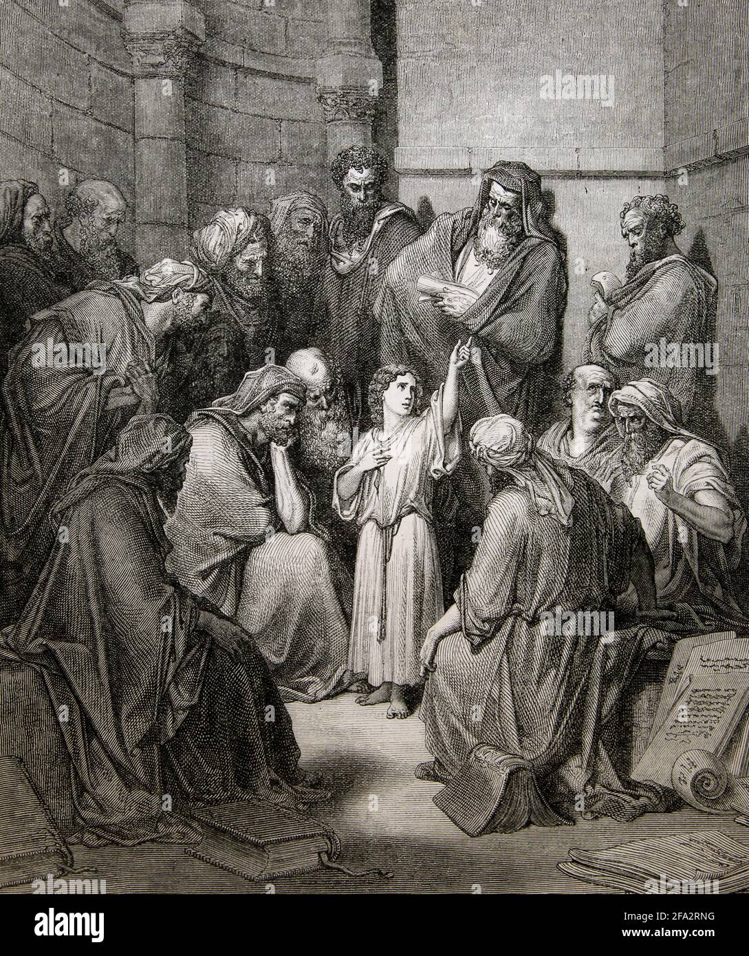 Histoire de la Bible Illustration de Jésus avec les médecins (Luc 46-47) Par Gustave dore Banque D'Images