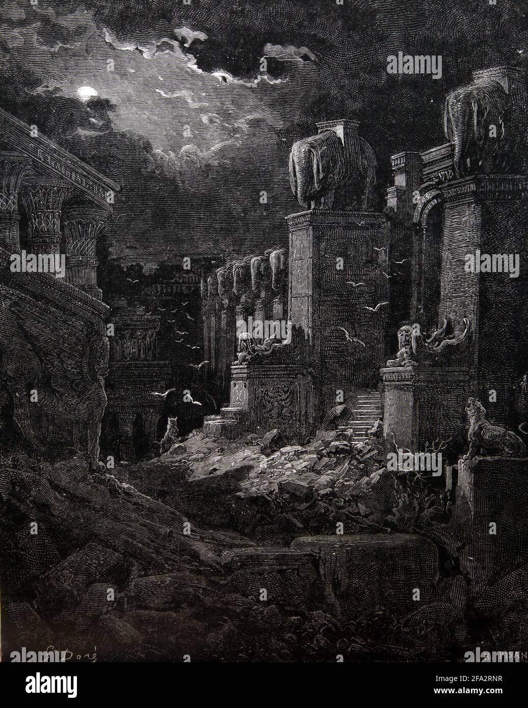 Histoire de la Bible Illustration Babylone tombé (Apocalypse 18:2) par Gustave Dore Banque D'Images