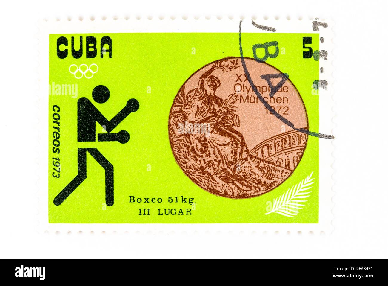 Timbre-poste antique « Cuba Correos » célébrant les XXes Jeux Olympiques À Munich 1972 Banque D'Images
