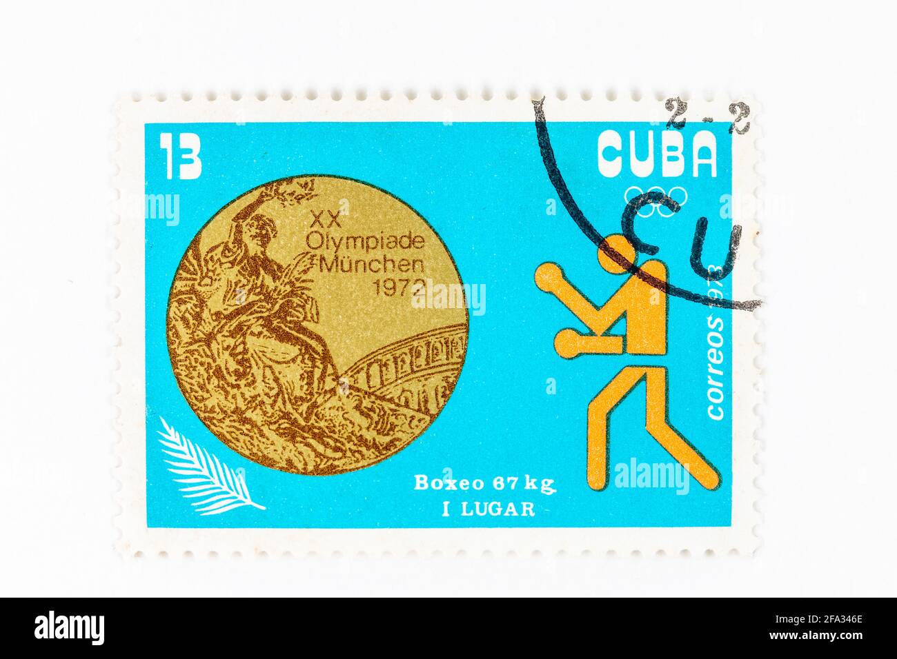 Timbre-poste antique « Cuba Correos » célébrant les XXes Jeux Olympiques À Munich 1972 Banque D'Images