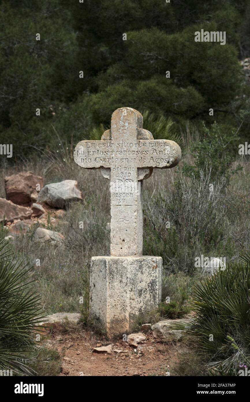 Creu del Francés du XIXe siècle dans le parc naturel de Serra d'Irta dans la province de Castellon, Communauté Valencienne, Espagne Banque D'Images