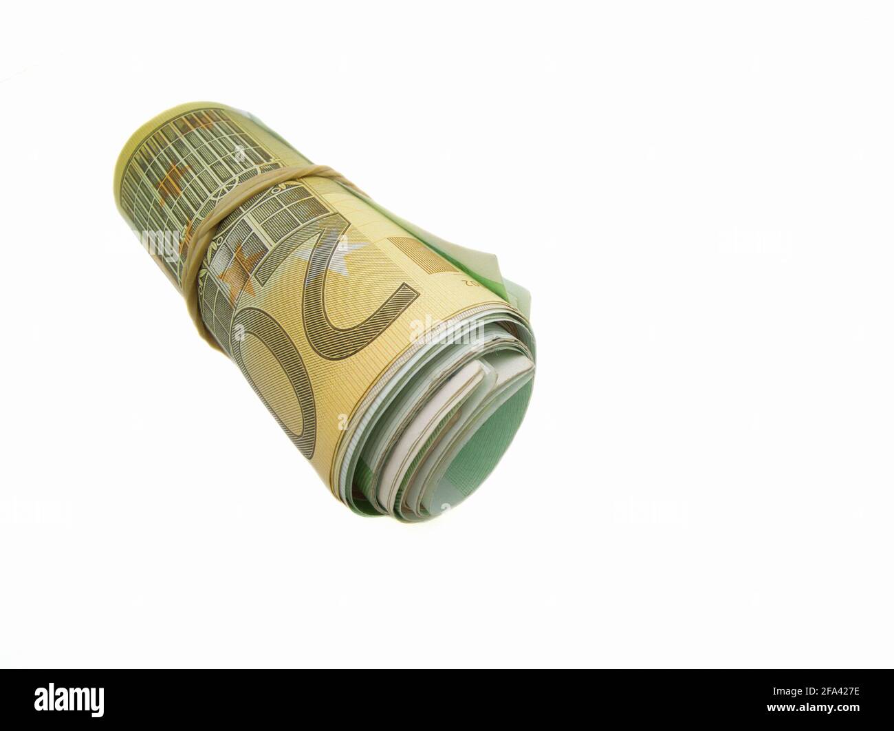 Gros plan de certains billets en euros une surface blanche Banque D'Images