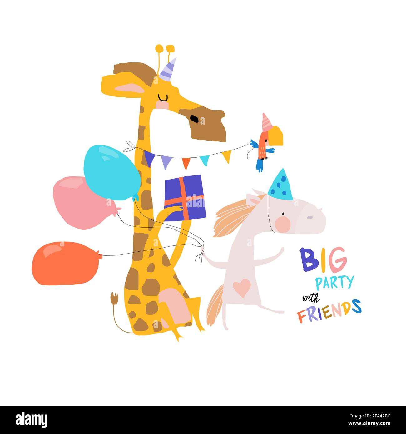 Carte d'anniversaire avec animaux adorables célébrant les fêtes Illustration de Vecteur