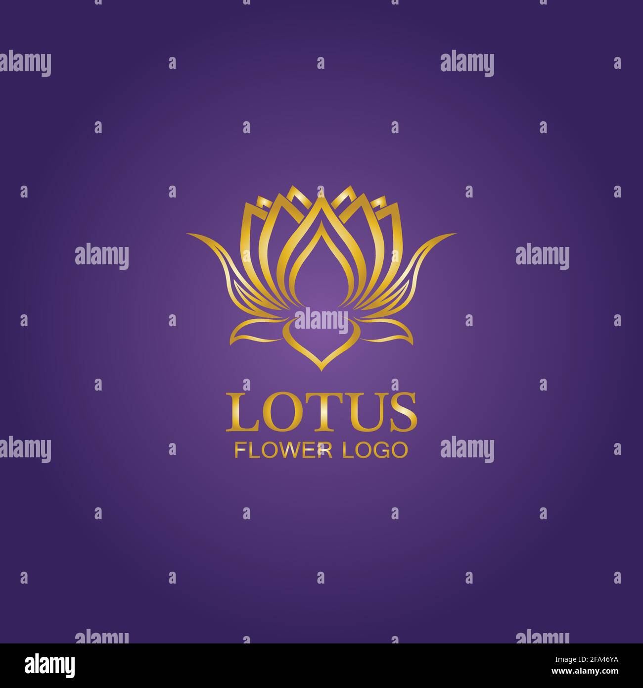 Logo fleur de lotus doré. Modèle vectoriel de l'icône lotus sur fond sombre avec effet doré pour les entreprises écologiques, de beauté, de spa, de yoga et médicales. Illustration de Vecteur