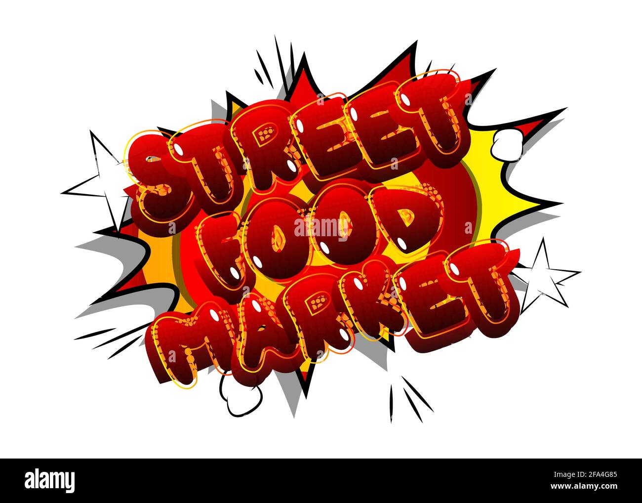 Street Food Market - texte de style livre comique. Street food fun, mots liés à l'événement, citation isolée sur fond blanc. Affiche, bannière, modèle. Cartoo Illustration de Vecteur