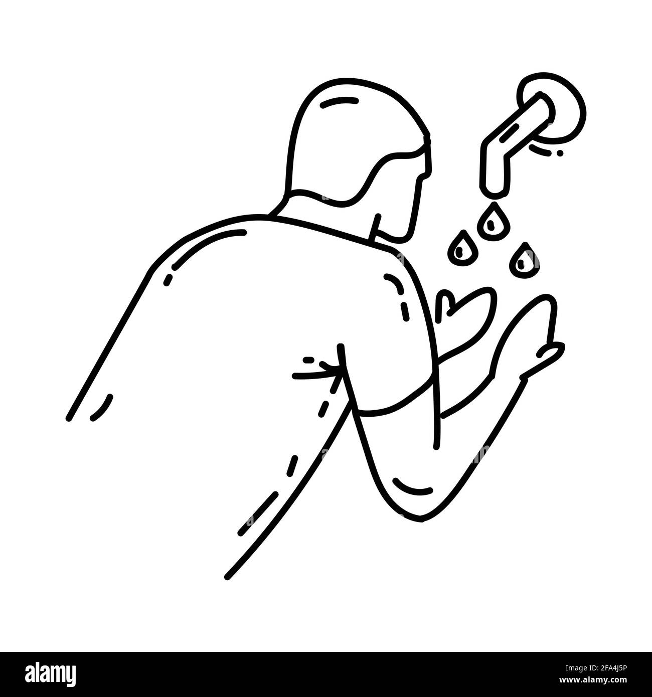 Icône Wudhu. Style d'icône Doodle dessiné à la main ou Contour. Vecteur Illustration de Vecteur