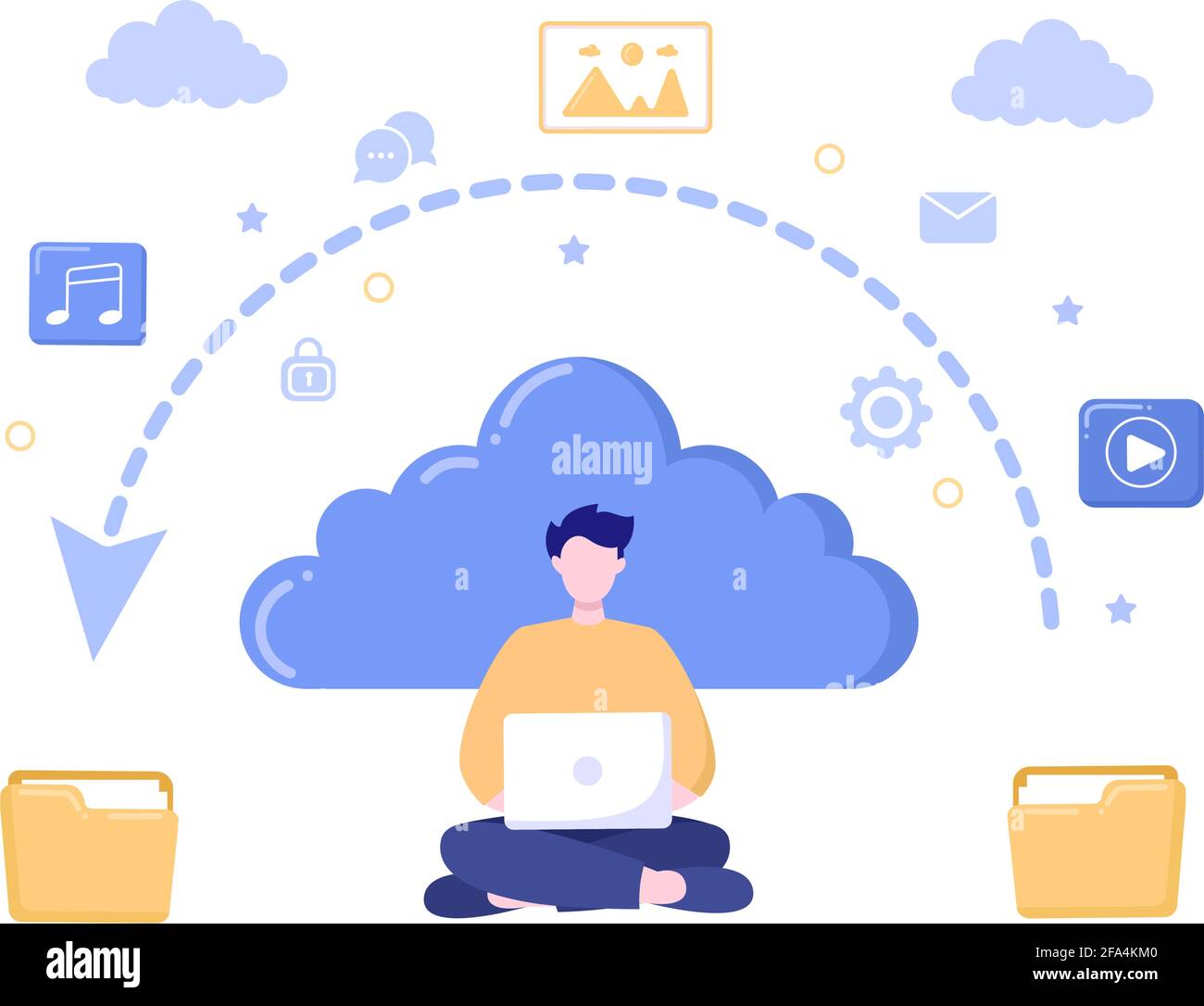 Illustration du stockage de sauvegarde dans le cloud d'un système informatique pour le partage, l'hébergement, l'enregistrement, la copie de fichiers, de serveurs, Et conception de datacenter Illustration de Vecteur