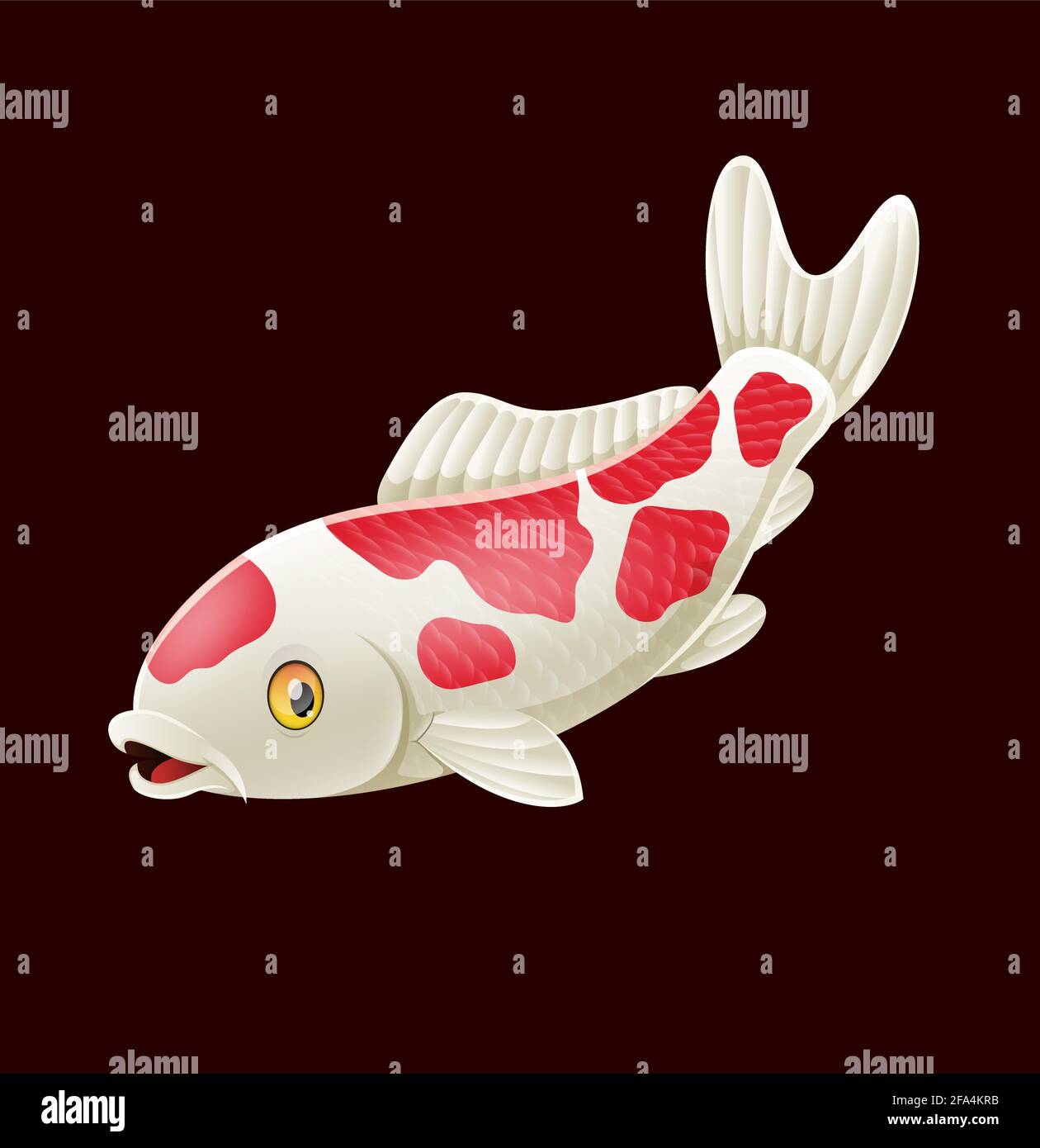 Dessin animé joli poisson koï sur fond rouge Illustration de Vecteur