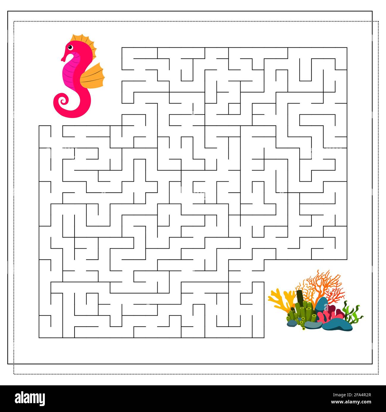 Un jeu de labyrinthe pour les enfants. Guidez le dessin animé de la mer conique à travers le labyrinthe jusqu'aux coraux. Vecteur isolé sur un fond blanc Illustration de Vecteur