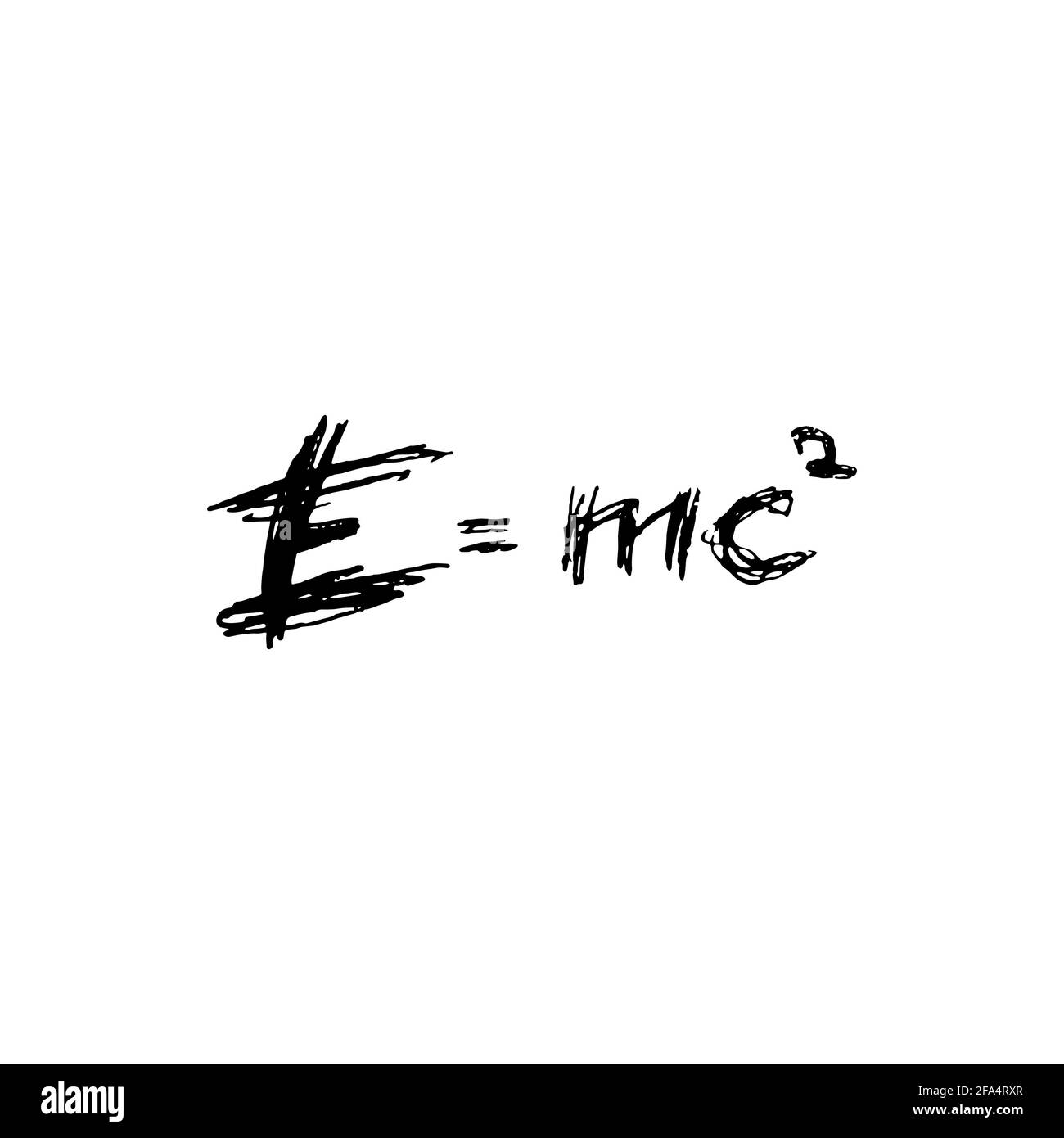 E est égal à mc au carré. Logo représentant un stylo à encre. Concept d'équivalence d'énergie massique. Lettrage. Illustration vectorielle isolée sur blanc Illustration de Vecteur