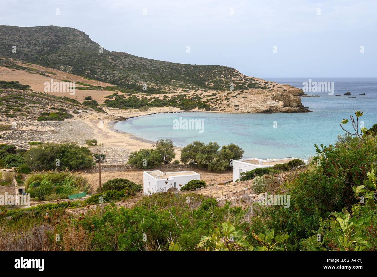 Plage de Livadia, une plage de sable avec des eaux cristallines et peu profondes sur le côté ouest d'Antiparos. Cyclades, Grèce Banque D'Images