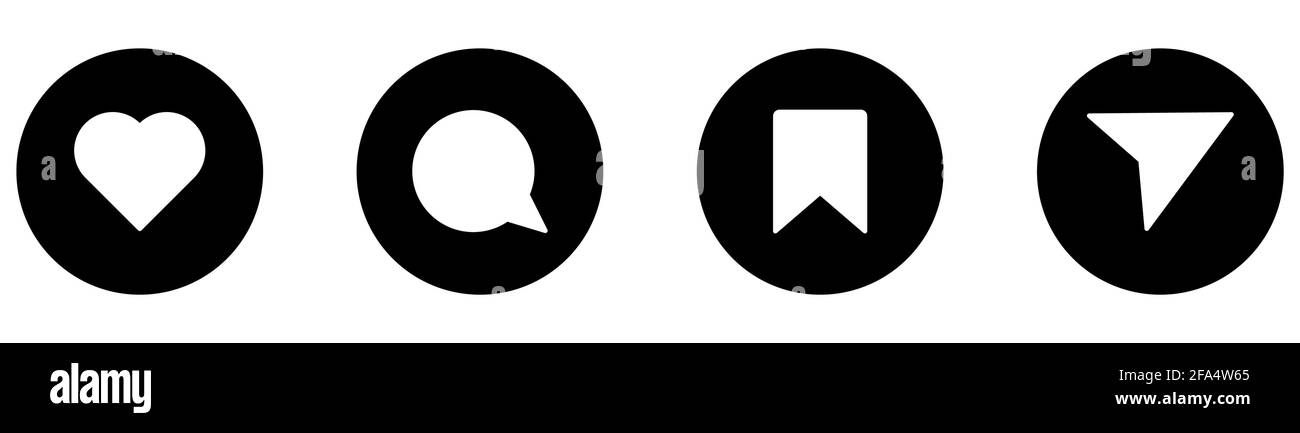 Aimer, commenter, partager et Enregistrer. Ensemble d'icônes de bouton de médias sociaux en style plat Illustration de Vecteur