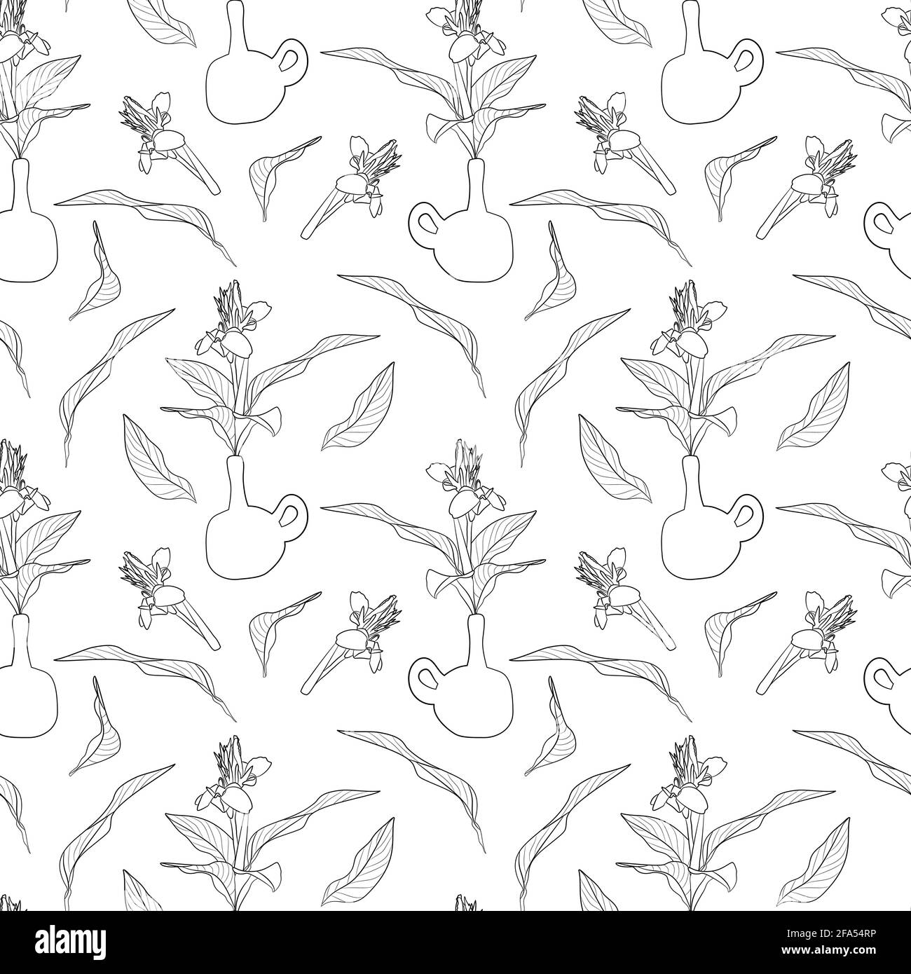 Motif sans couture avec fleurs et feuilles de cana Lily en pot. Illustration de Vecteur