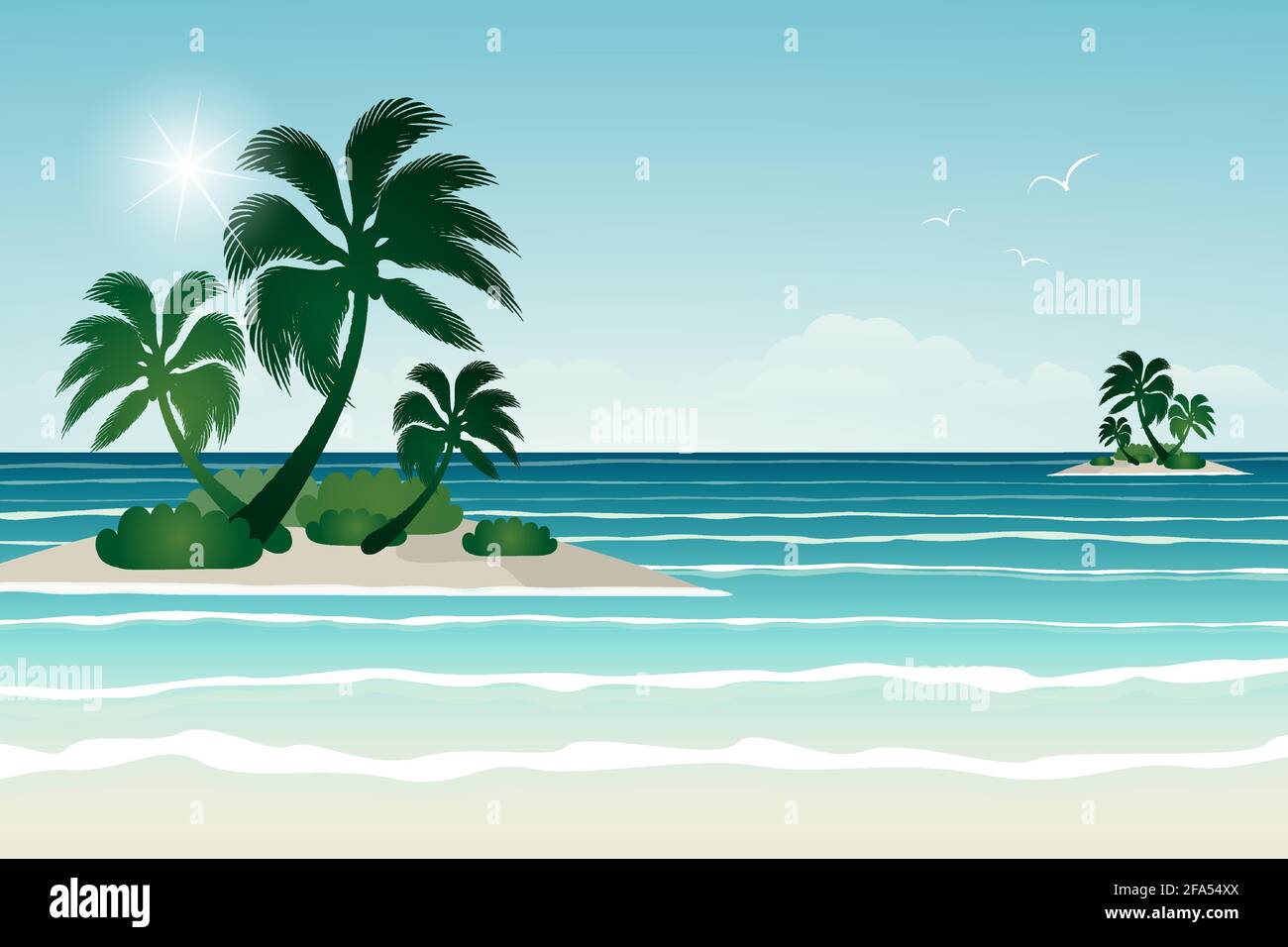 île tropicale, palmiers sur une île dans l'océan Illustration de Vecteur