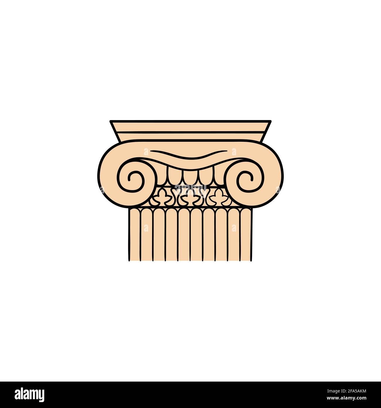 Ancienne colonne de marbre avec capital, dessin à la main objet vectoriel isolé sur fond blanc. Objet antique grec d'architecture Illustration de Vecteur