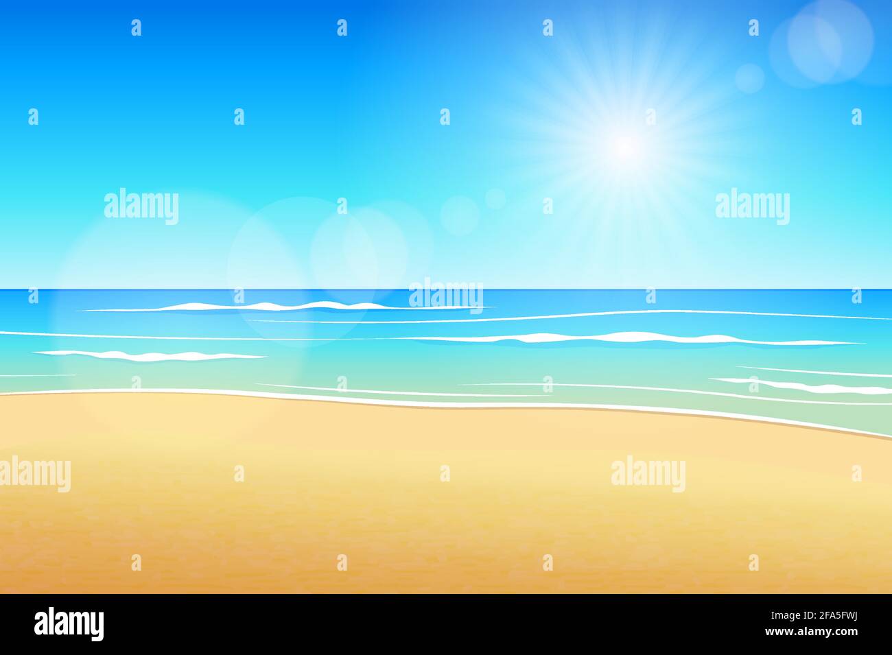 Le paysage tropical illustre la plage d'été en journée. Illustration de Vecteur