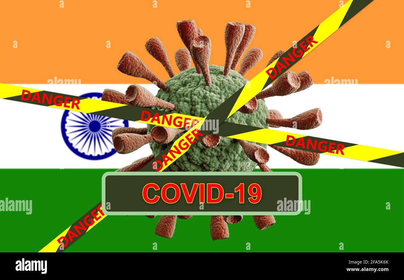 Coronavirus Covid-19 concept et drapeau de l'Inde. Virus corona dangereux. Rendu 3D. Banque D'Images