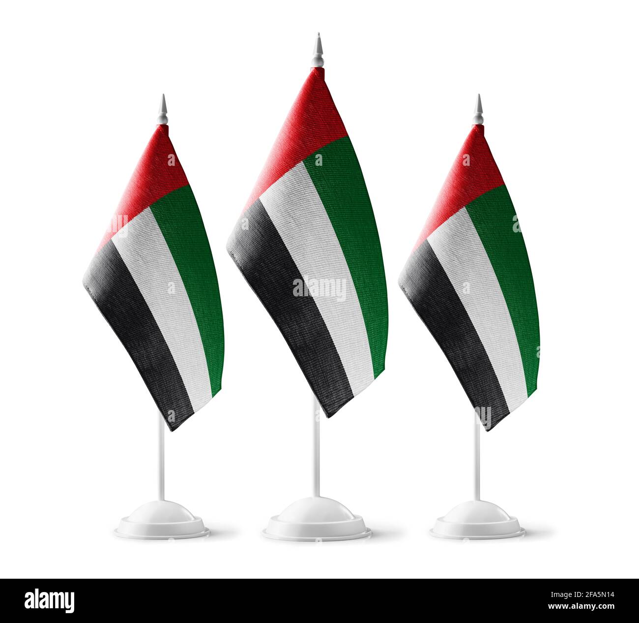 Petits drapeaux nationaux des Émirats arabes Unis sur un arrière-plan blanc Banque D'Images