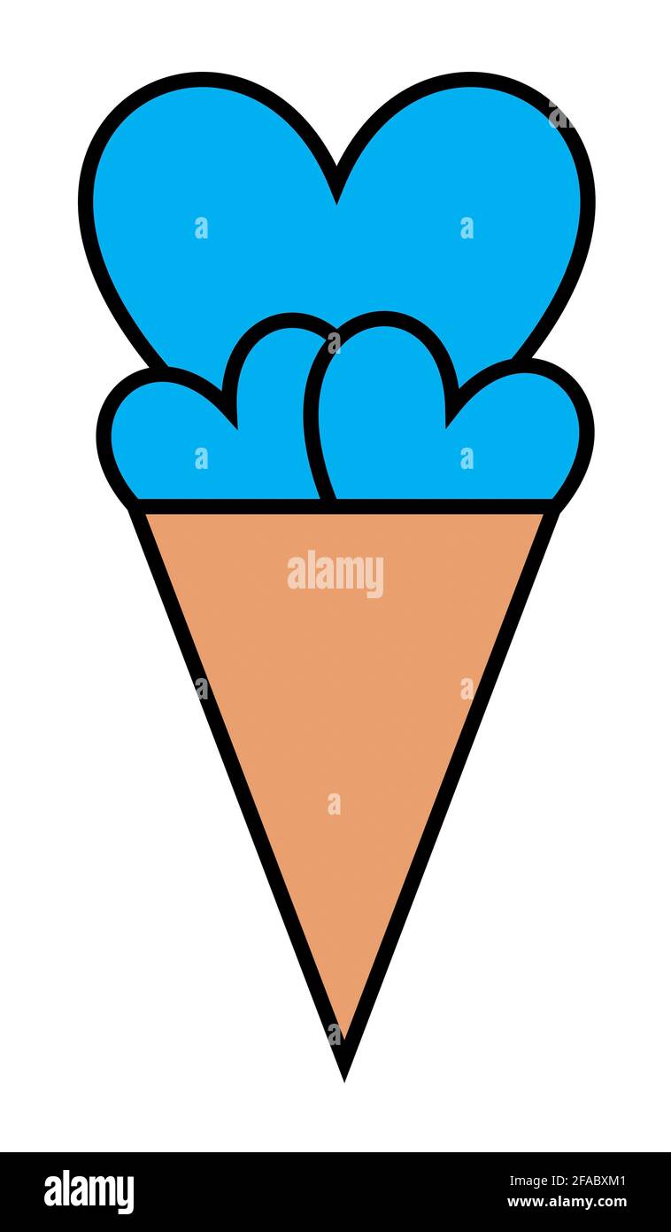 Illustration de la glace en forme de coeur bleu avec cône sur fond blanc. Banque D'Images