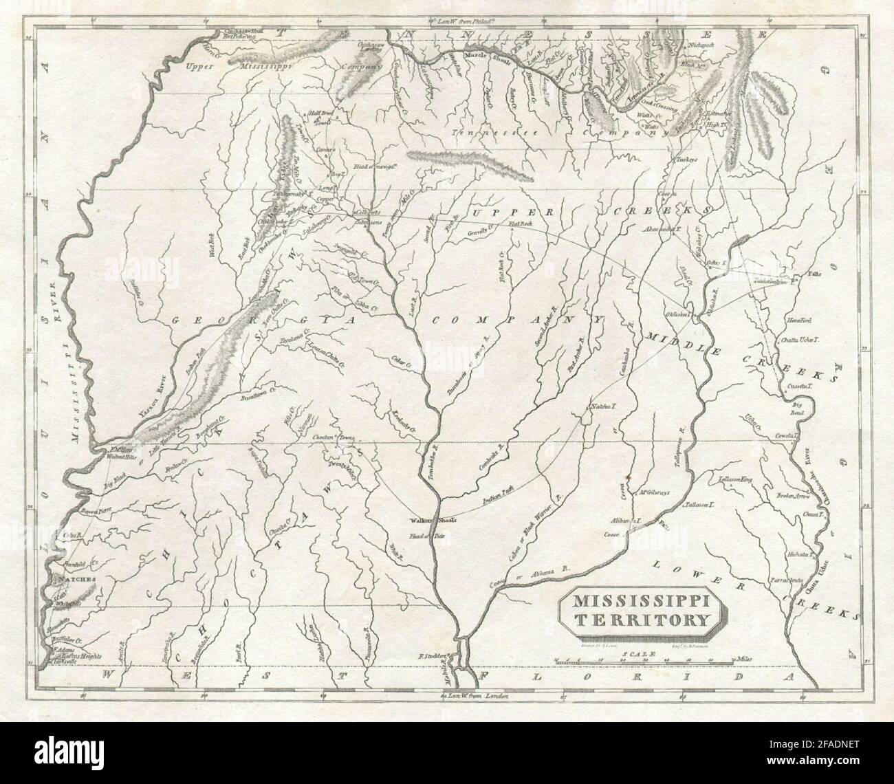 Carte du territoire du Mississippi par Arrowsmith & Lewis. Alabama. Terres tribales 1812 Banque D'Images