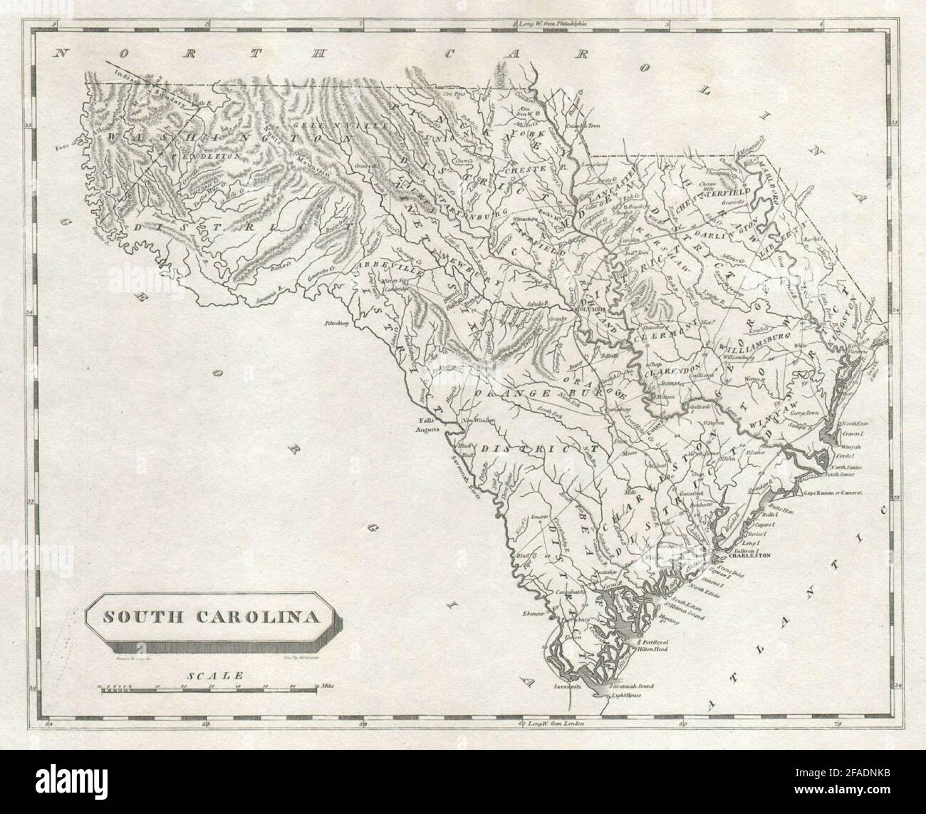 Carte de l'État de Caroline du Sud par Arrowsmith & Lewis 1812 Old carte de plan antique Banque D'Images